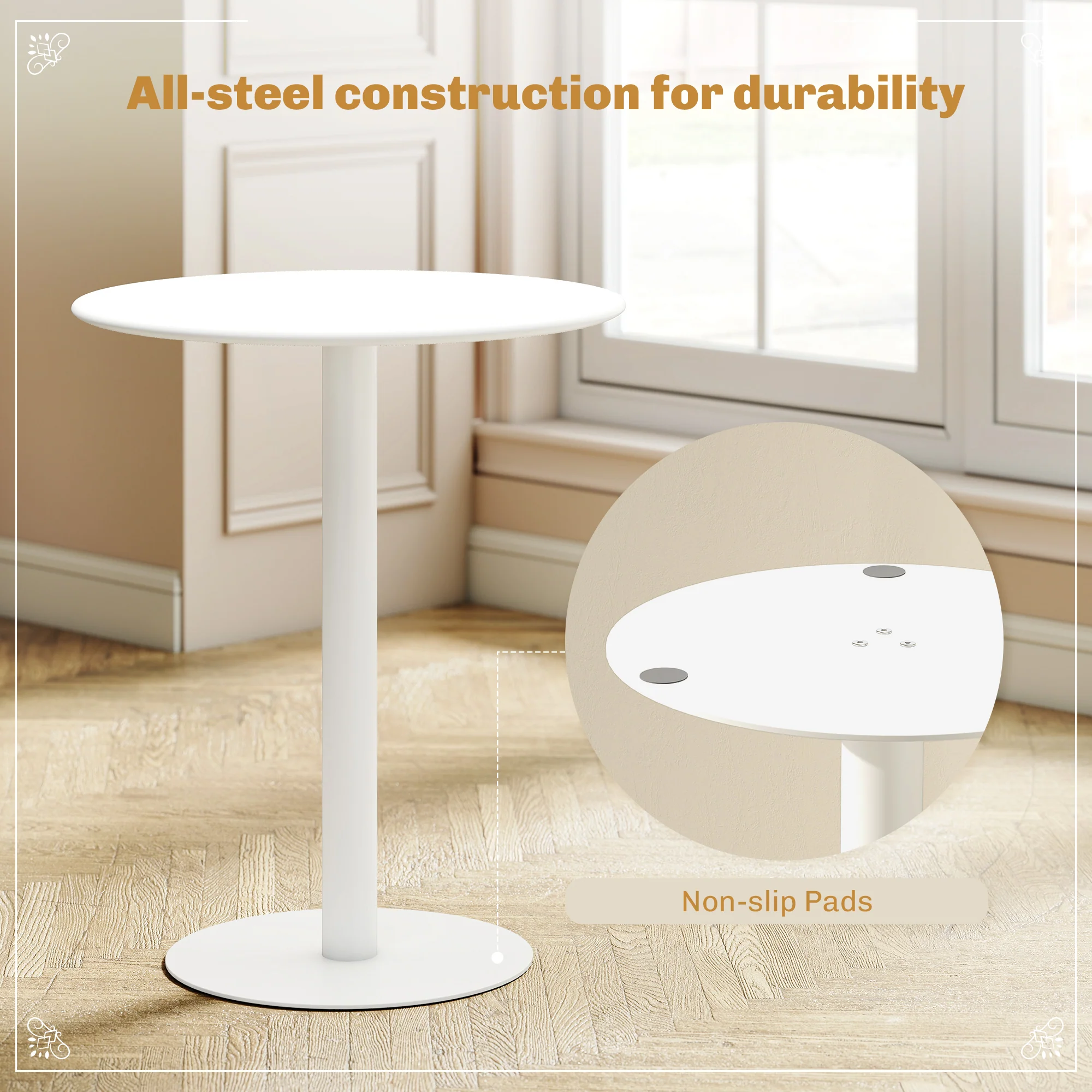 HOMCOM Dining Table, 60 Cm Round Kitchen Table For 2 With Steel Base, White - Image 4