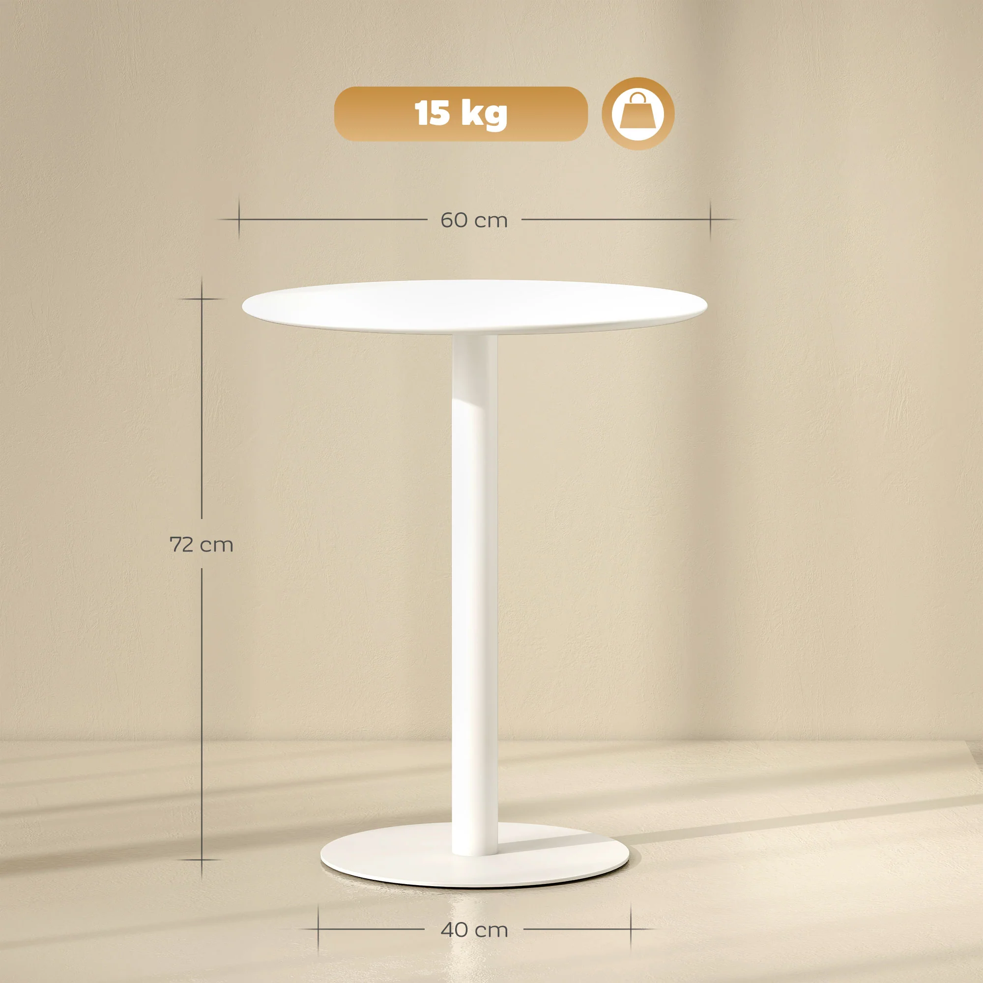 HOMCOM Dining Table, 60 Cm Round Kitchen Table For 2 With Steel Base, White - Image 5