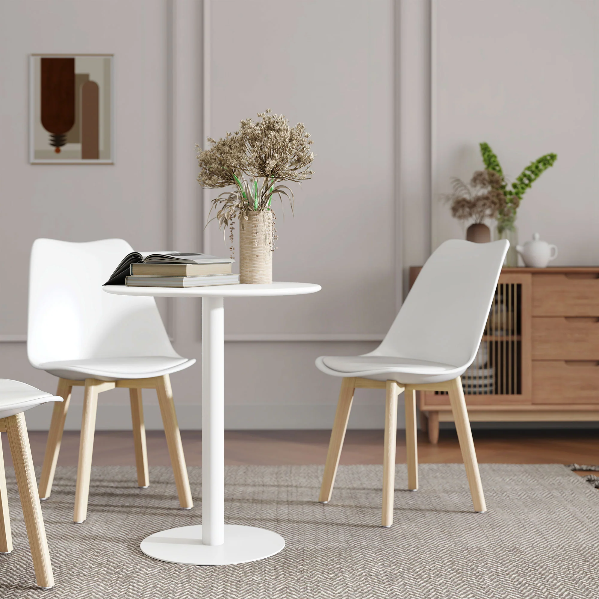 HOMCOM Dining Table, 60 Cm Round Kitchen Table For 2 With Steel Base, White - Image 9