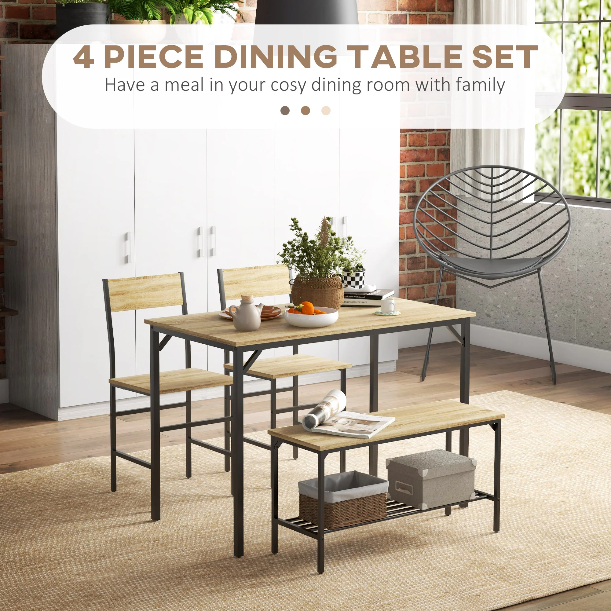 HOMCOM Dining Table And Chairs Set Of 4 With 2 Chairs Bench For Kitchen Grey/Natural Wood Finish - Image 12