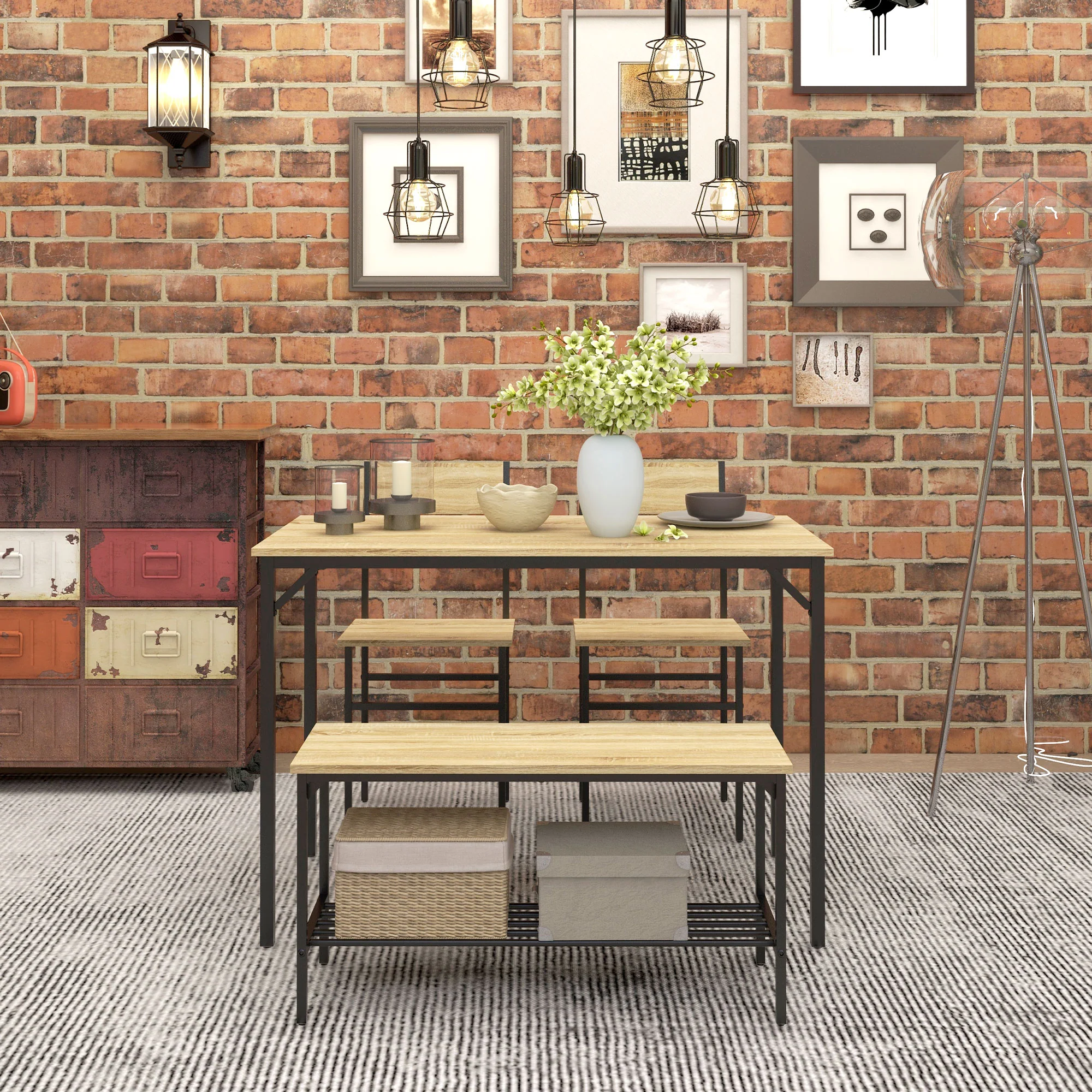 HOMCOM Dining Table And Chairs Set Of 4 With 2 Chairs Bench For Kitchen Grey/Natural Wood Finish - Image 18