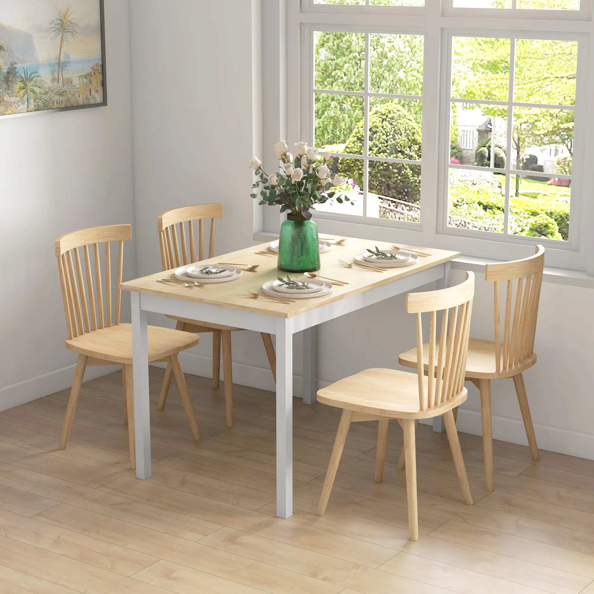 HOMCOM Dining Table Farmhouse Kitchen Table W/ Wood Frame For Dining Room - Image 3