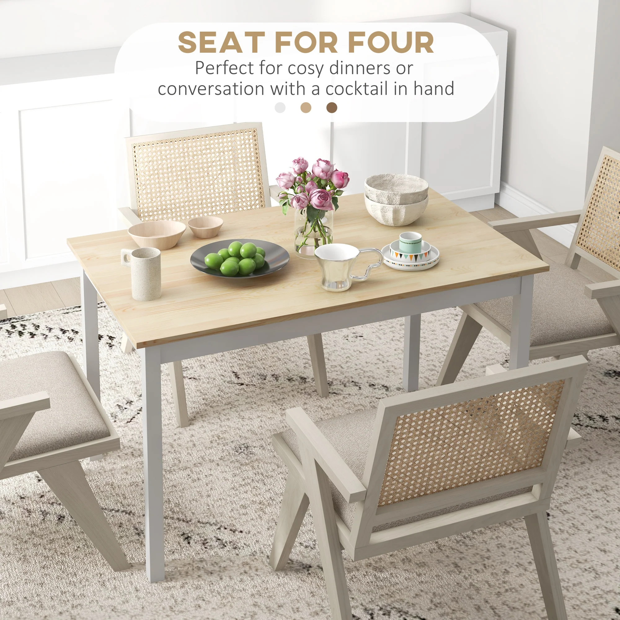 HOMCOM Dining Table Farmhouse Kitchen Table W/ Wood Frame For Dining Room - Image 4