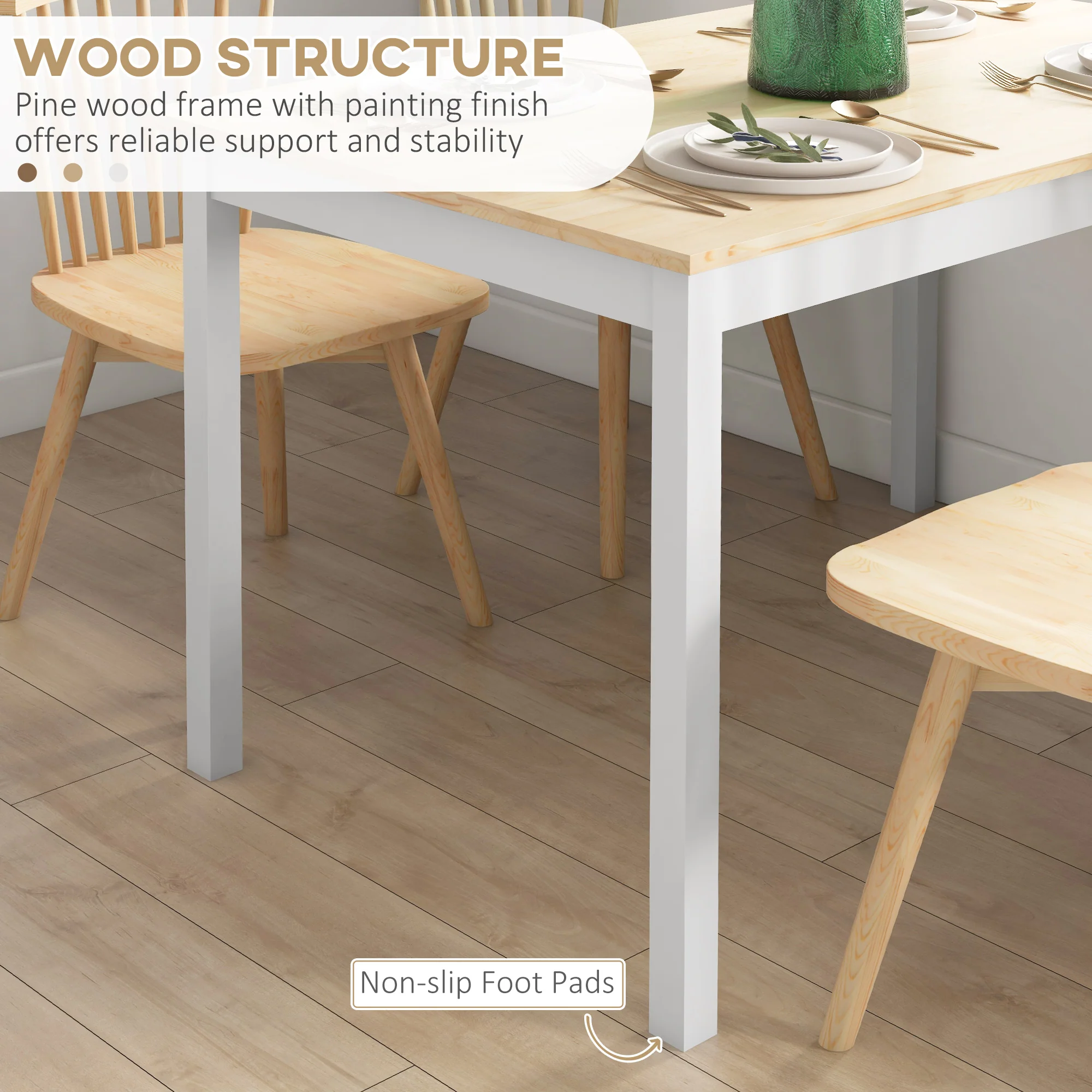 HOMCOM Dining Table Farmhouse Kitchen Table W/ Wood Frame For Dining Room - Image 5