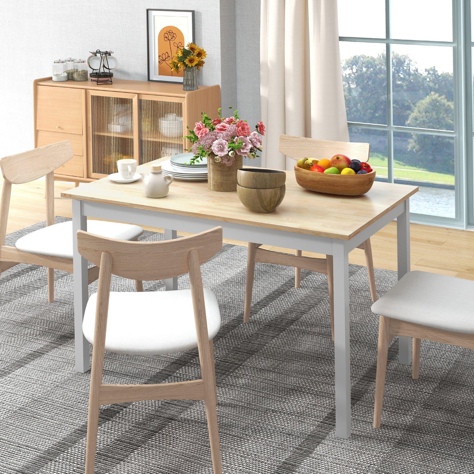 HOMCOM Dining Table Farmhouse Kitchen Table W/ Wood Frame For Dining Room - Image 7