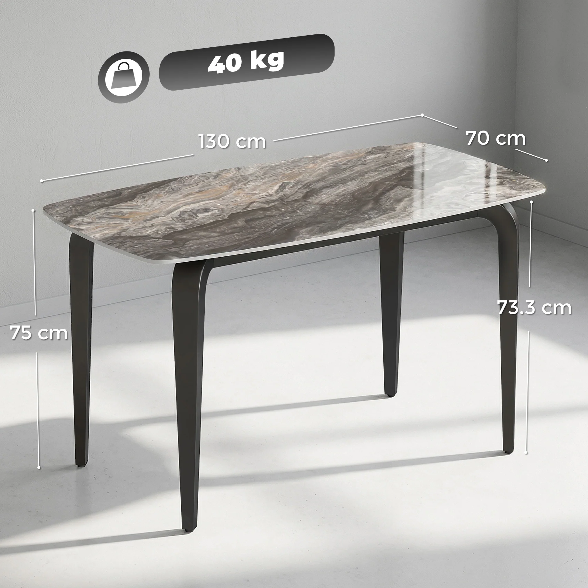 HOMCOM Dining Table For 4, Kitchen Table With Sintered Stone Tabletop, Brown - Image 5