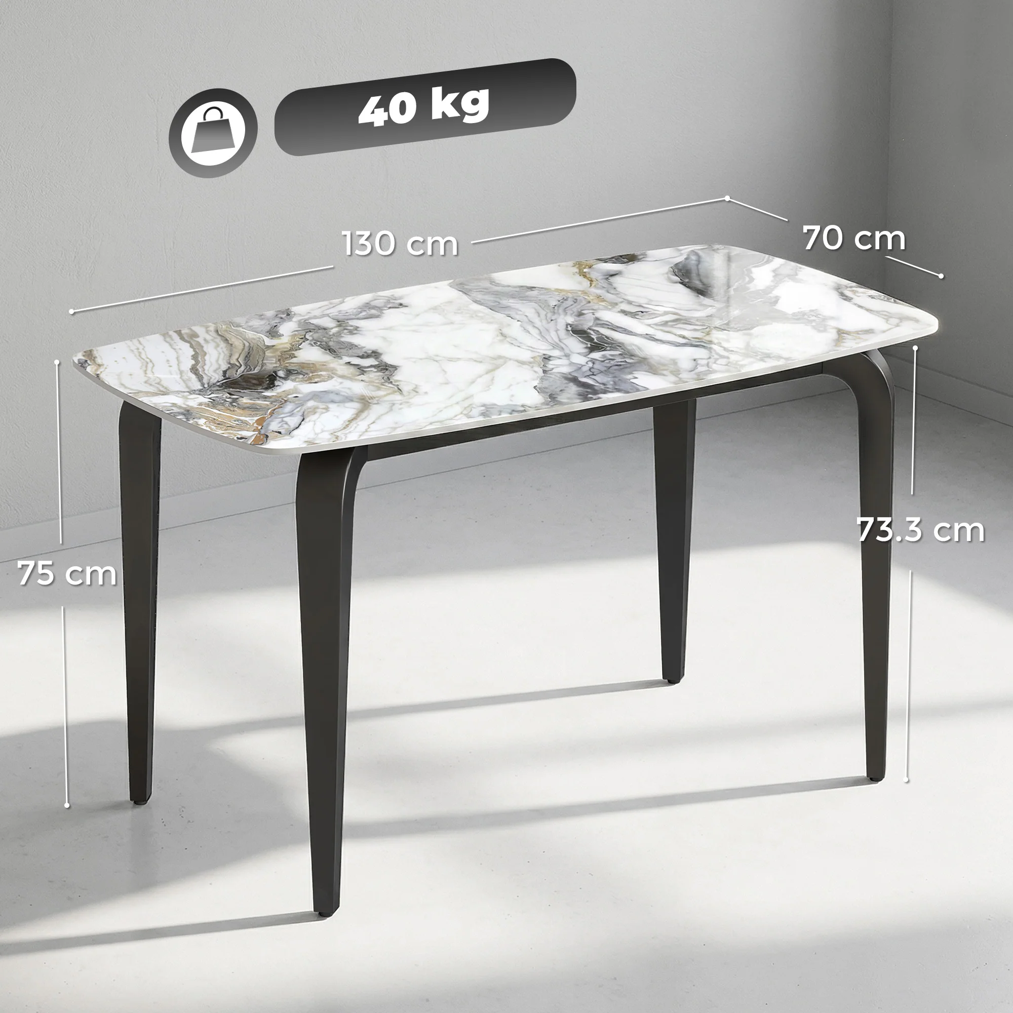 HOMCOM Dining Table For 4, Kitchen Table With Sintered Stone Tabletop, White - Image 5
