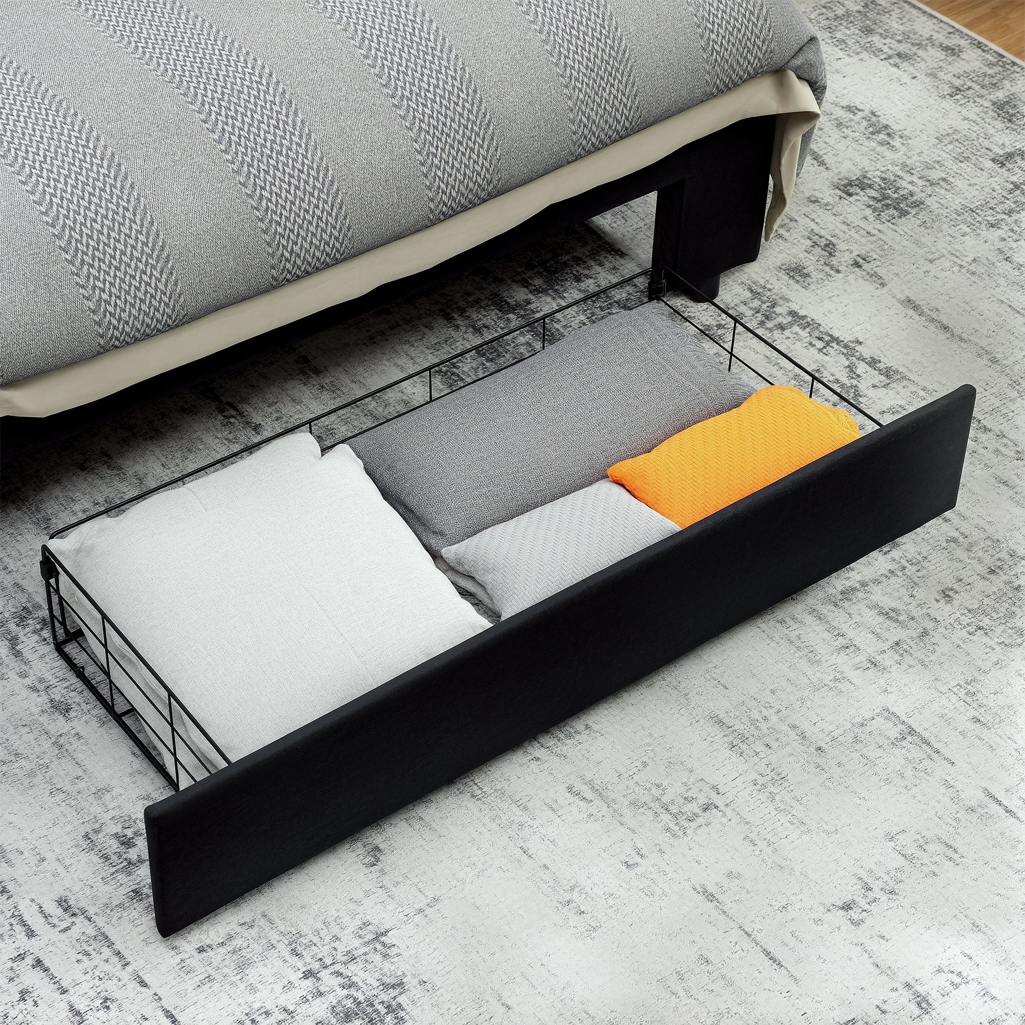 HOMCOM Double Bed Frame With Storage And Adjustable Velvet Headboard - Image 8