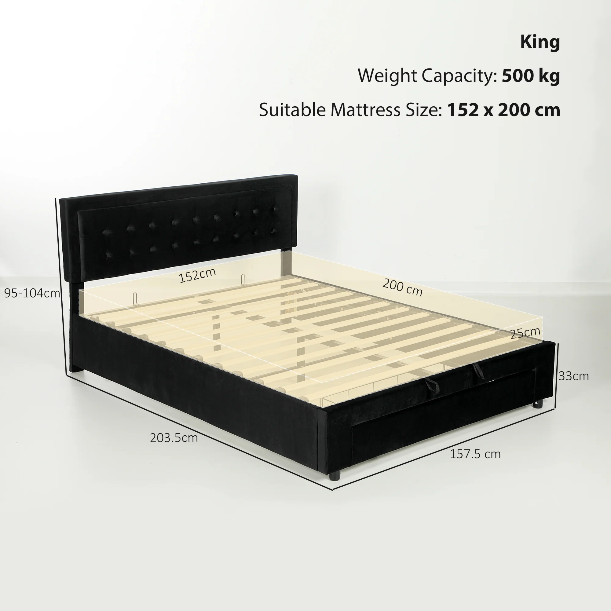 HOMCOM Double Bed Frame with Storage and Adjustable Velvet Headboard - Image 3
