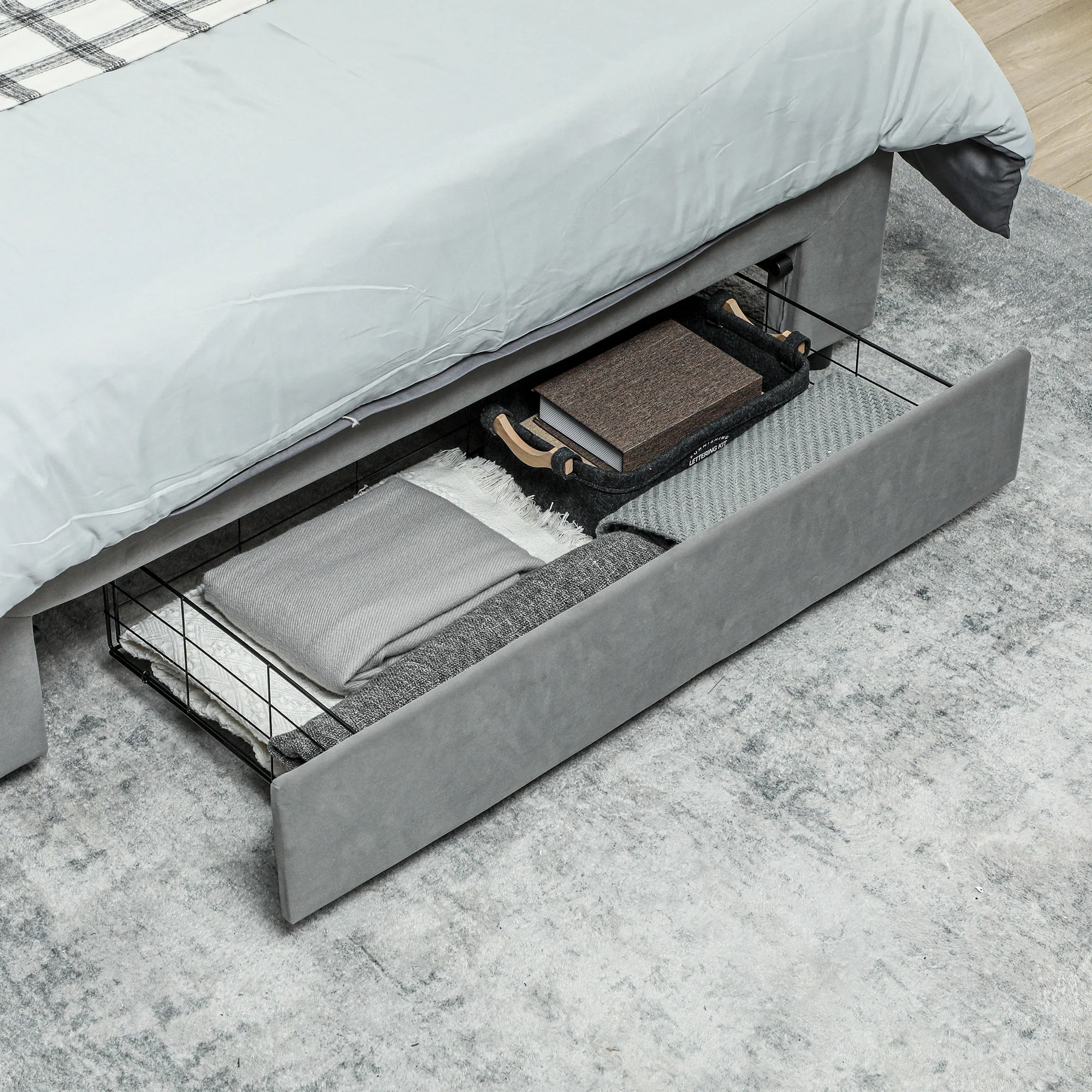 HOMCOM Double Bed Frame With Storage And Adjustable Velvet Headboard - Image 8