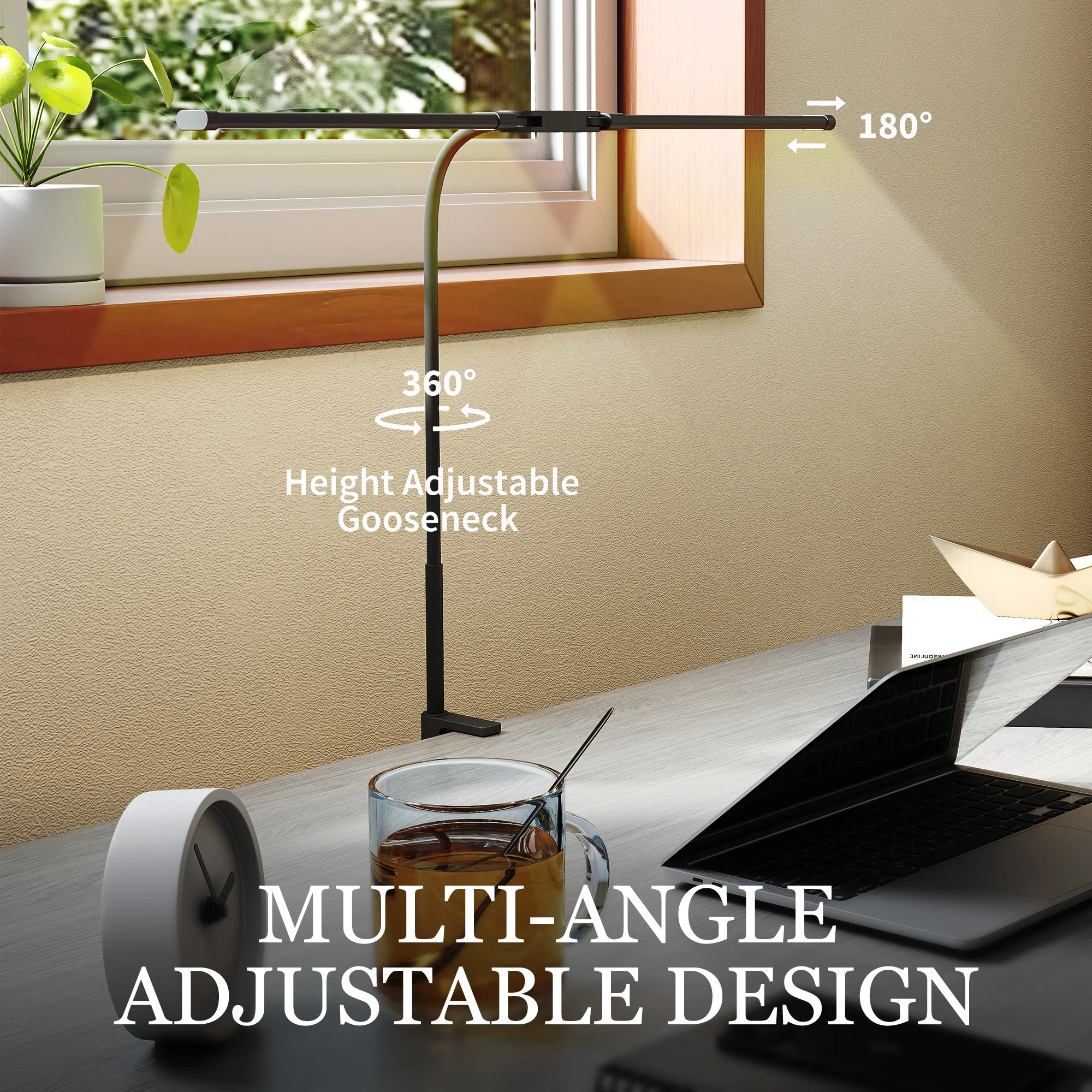 HOMCOM Double Head Table Lamp with 3 Colour Modes & 10 Dimmable, Black - Image 3