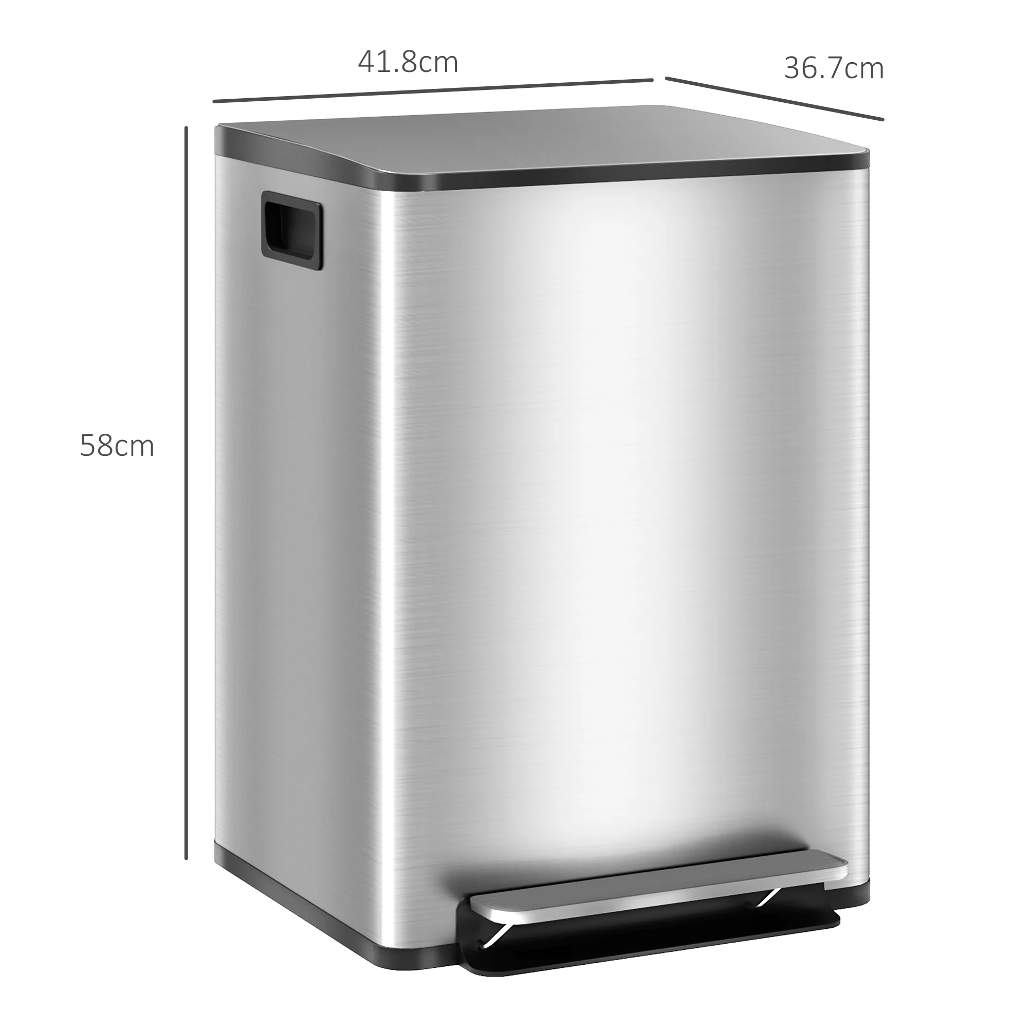 HOMCOM Double Kitchen Bin, Pedal Bin with Soft-Close Lid, Silver Tone - Image 3