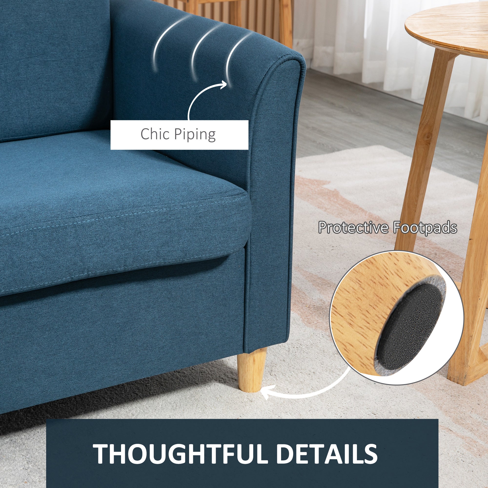 HOMCOM Double Seat Sofa Linen Upholstery Loveseat Couch w/ Armrests, Blue - Image 6