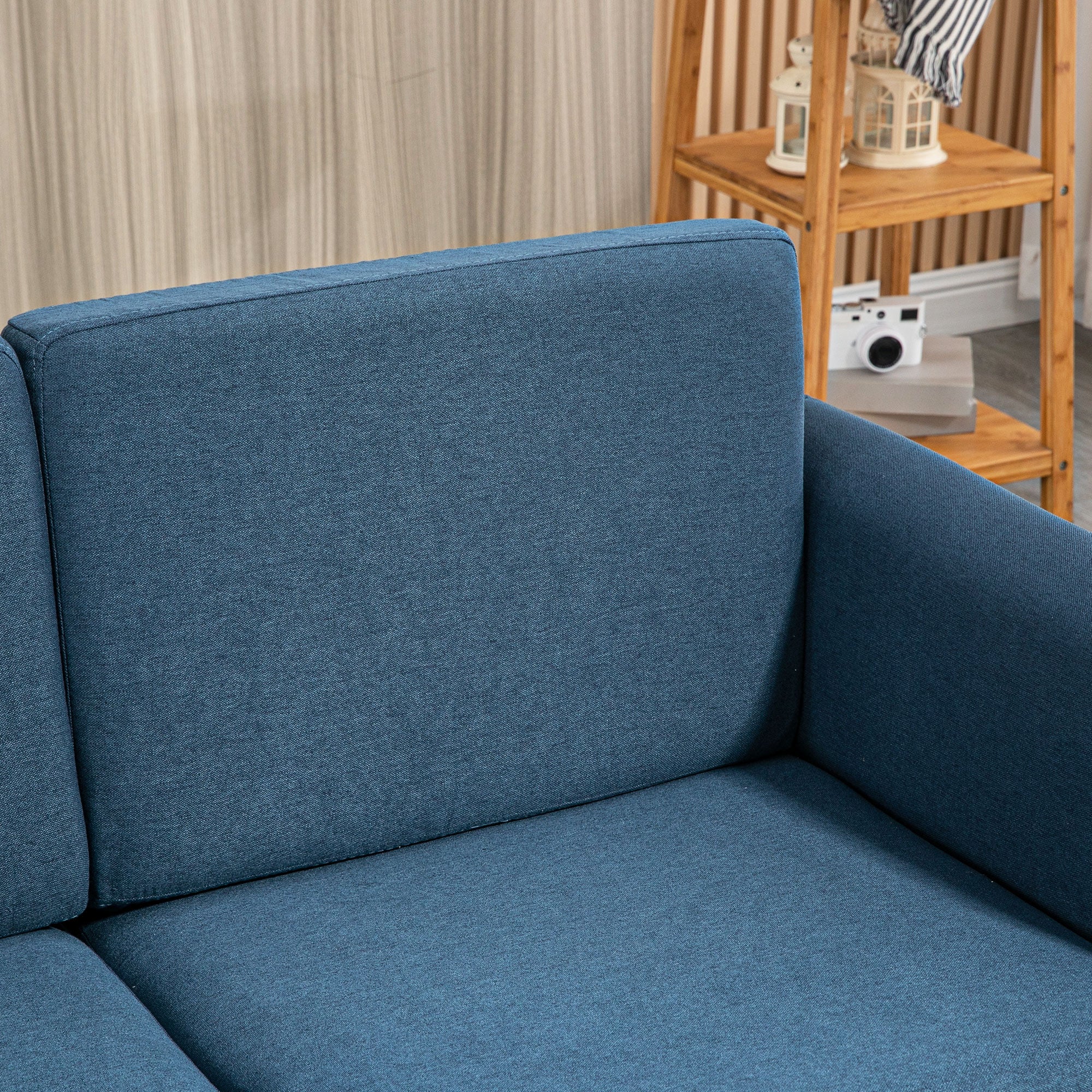 HOMCOM Double Seat Sofa Linen Upholstery Loveseat Couch w/ Armrests, Blue - Image 7