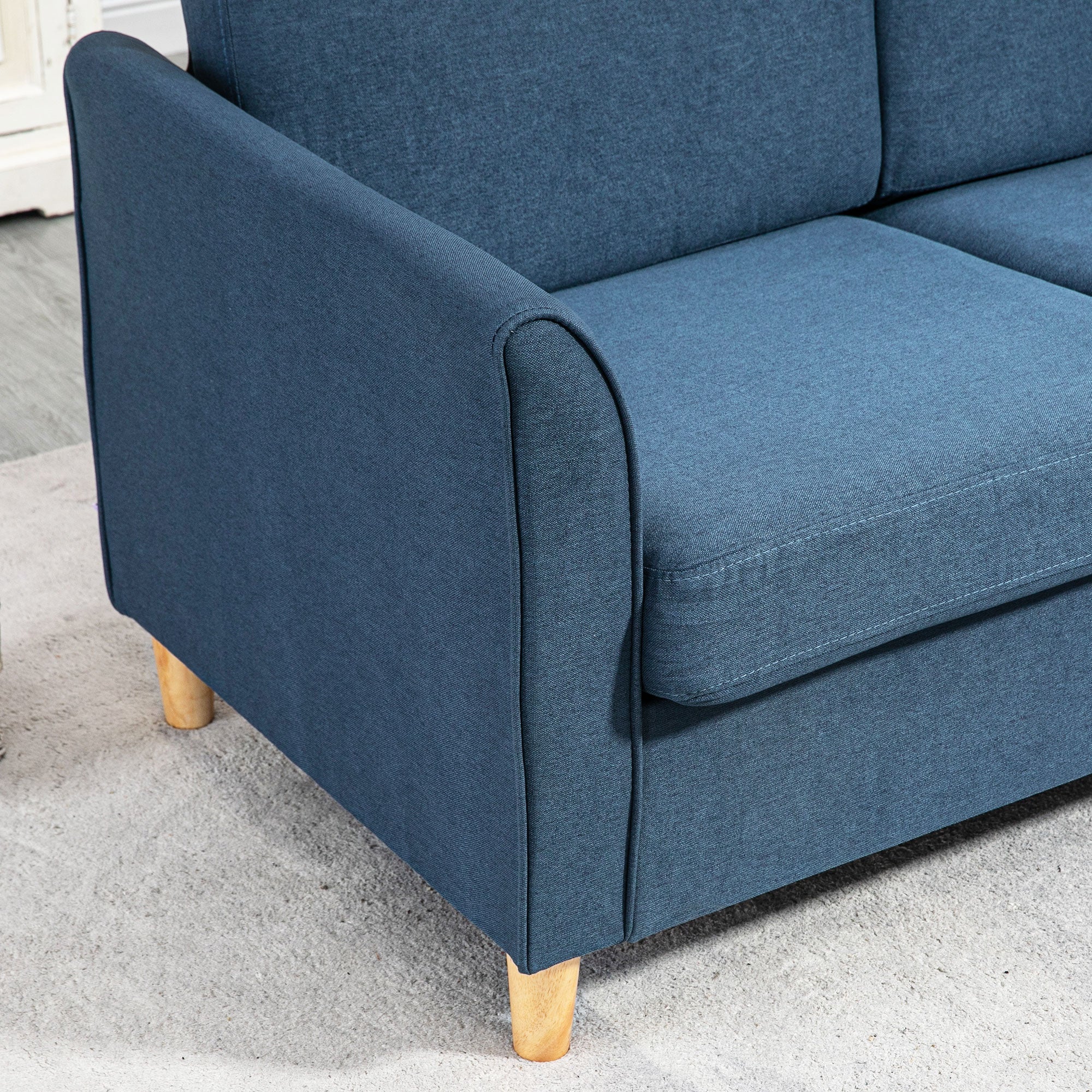 HOMCOM Double Seat Sofa Linen Upholstery Loveseat Couch w/ Armrests, Blue - Image 8