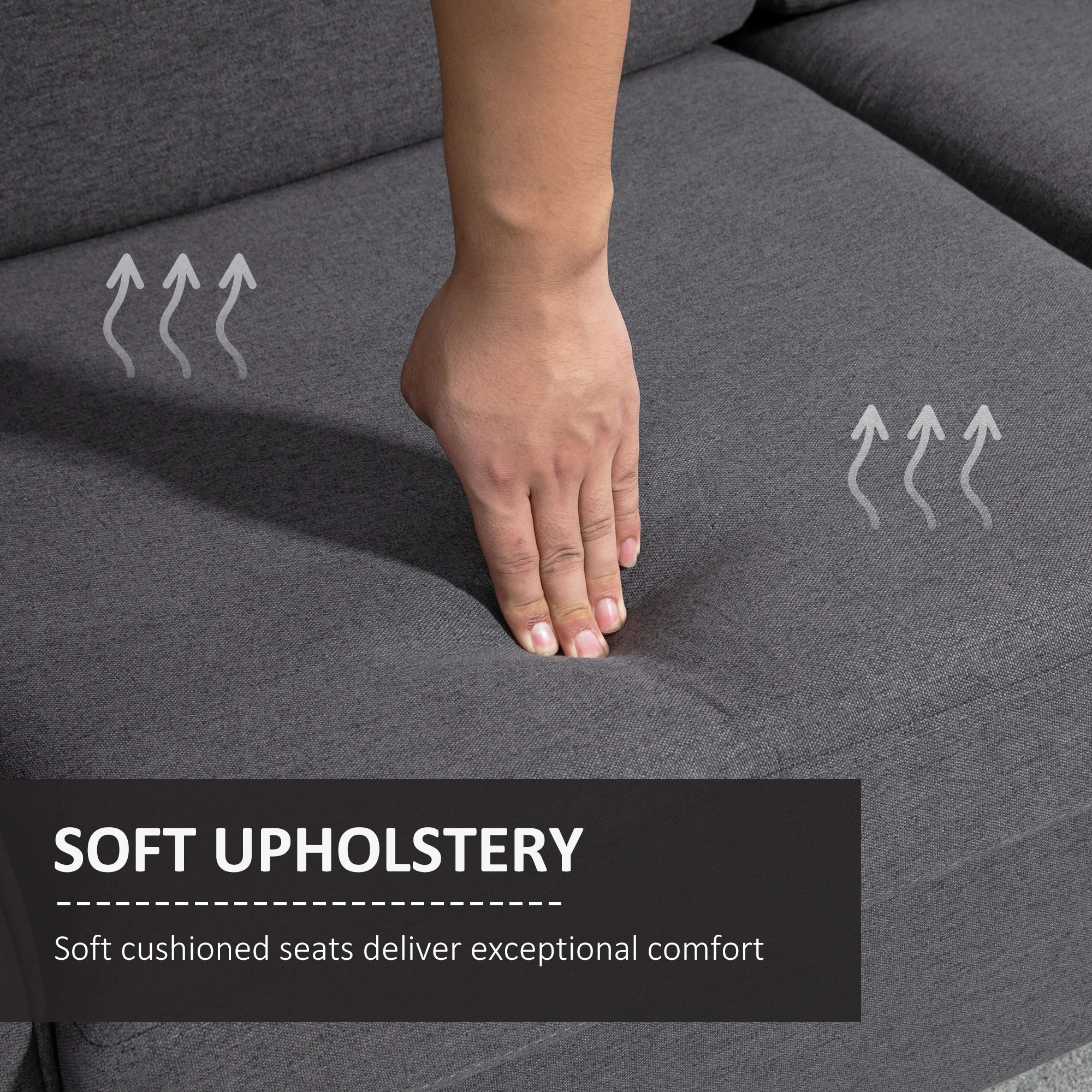 HOMCOM Double Seat Sofa Linen Upholstery Loveseat Couch w/ Armrests, Dark Grey - Image 3
