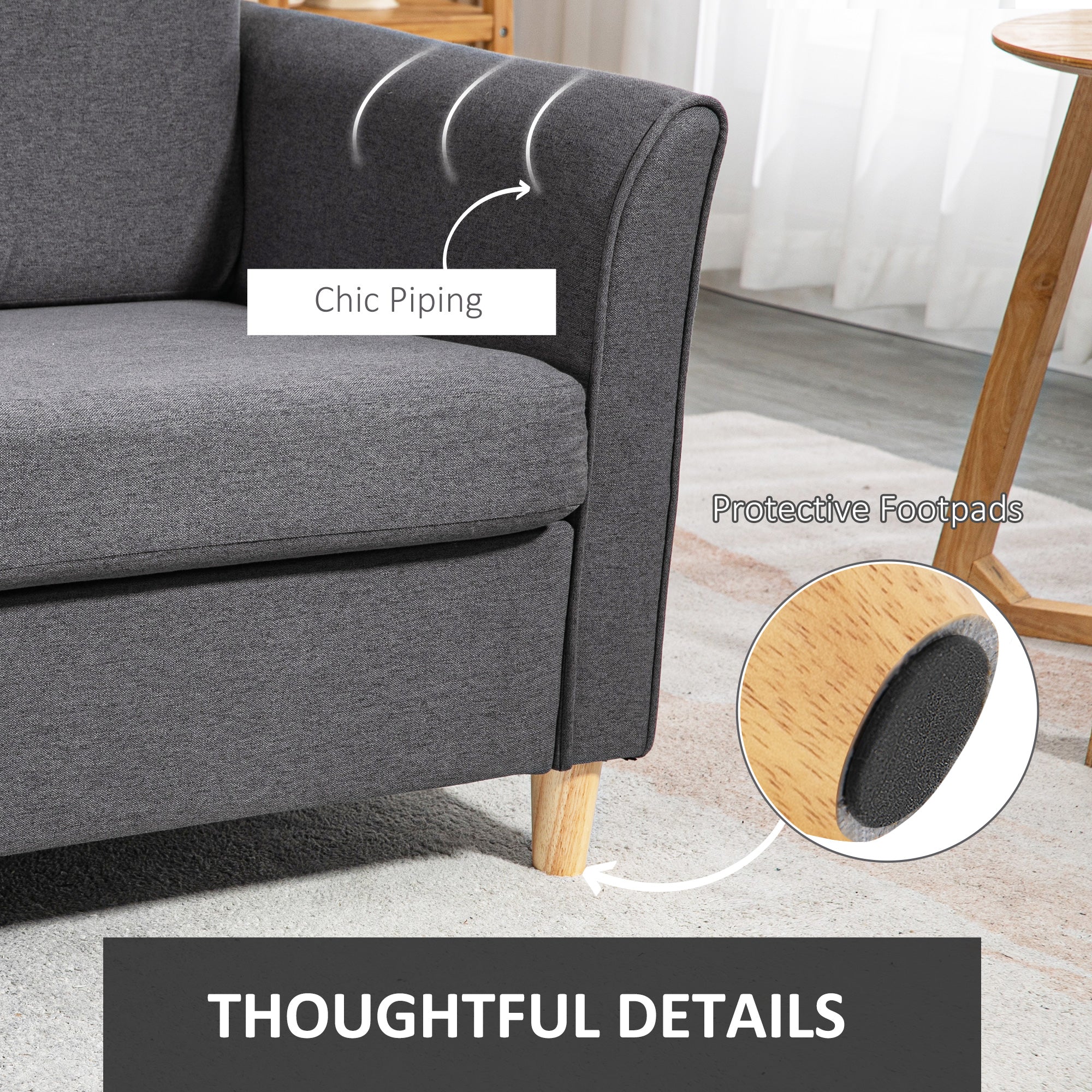 HOMCOM Double Seat Sofa Linen Upholstery Loveseat Couch w/ Armrests, Dark Grey - Image 6