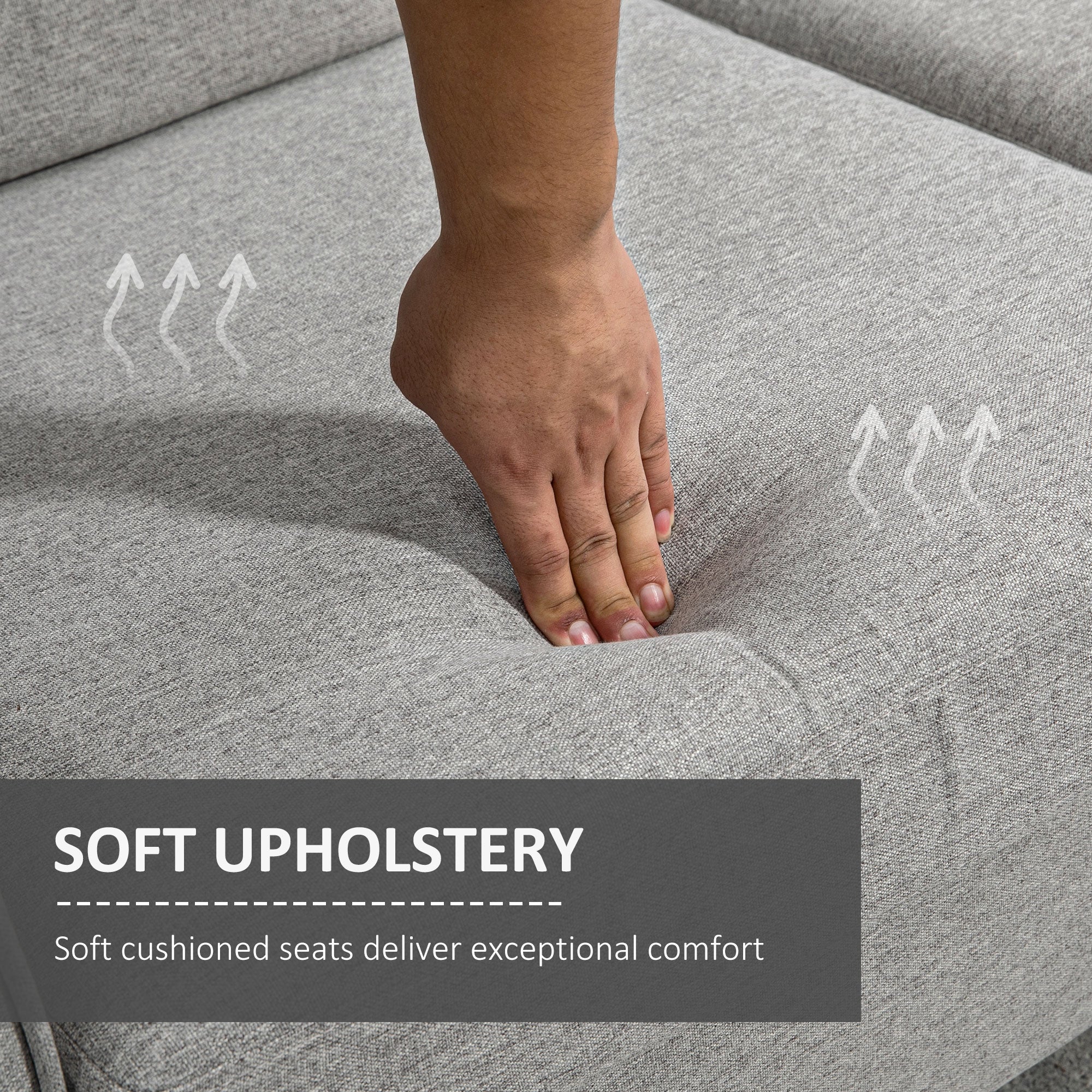 HOMCOM Double Seat Sofa Linen Upholstery Loveseat Couch w/ Armrests, Light Grey - Image 3