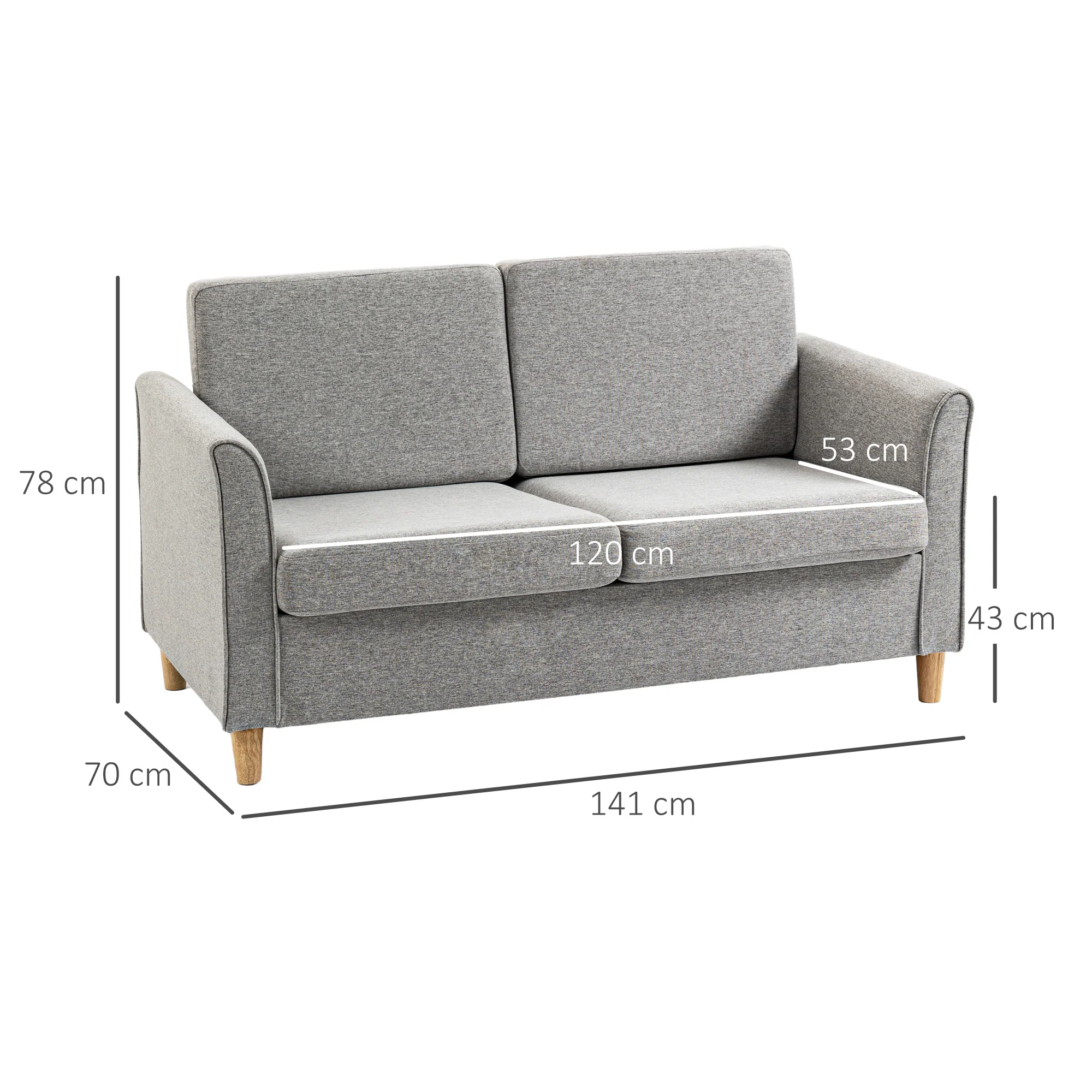 HOMCOM Double Seat Sofa Linen Upholstery Loveseat Couch w/ Armrests, Light Grey - Image 5