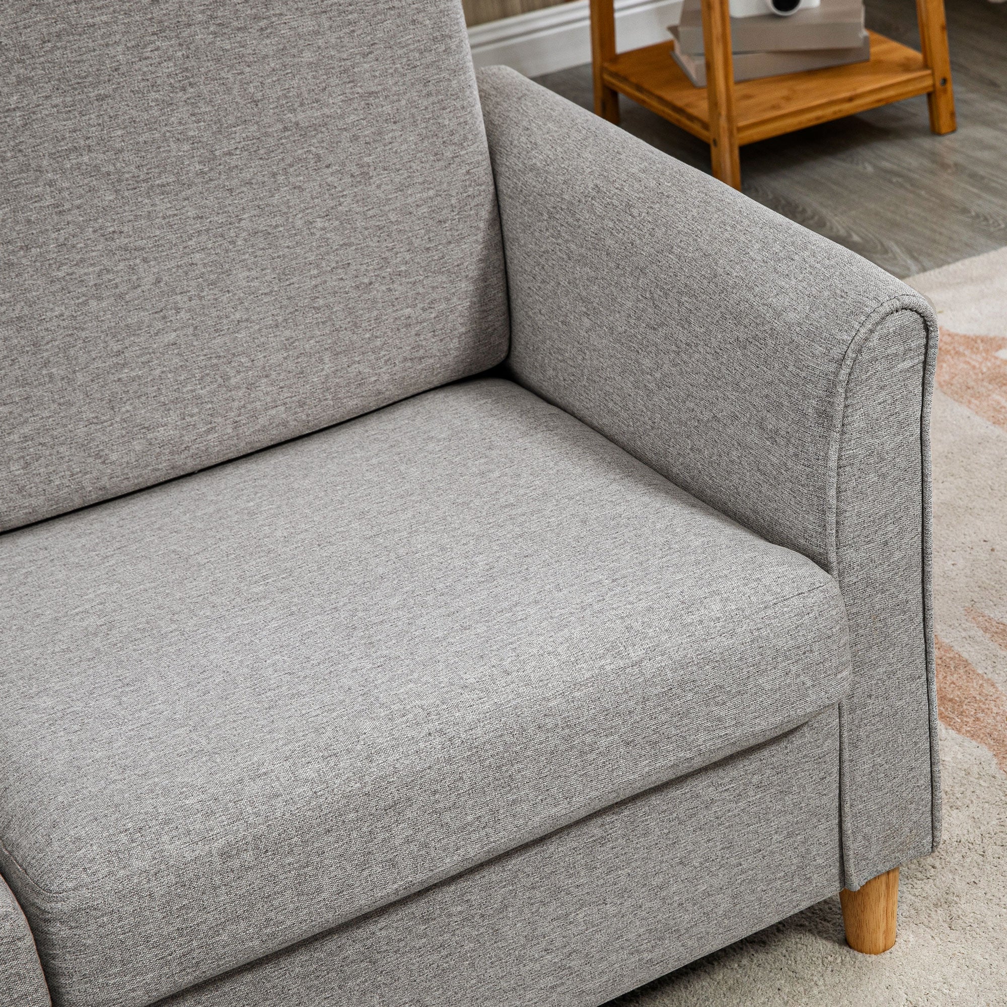HOMCOM Double Seat Sofa Linen Upholstery Loveseat Couch w/ Armrests, Light Grey - Image 8