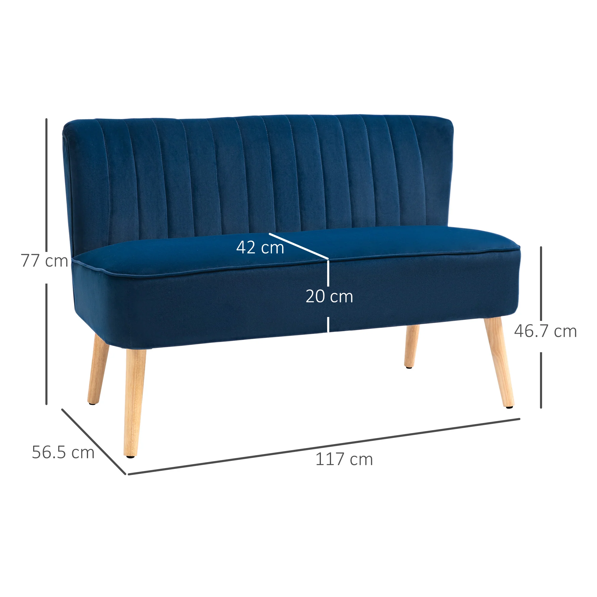 HOMCOM Double Sofa Foam Padding High Back, Dark Blue - Image 5