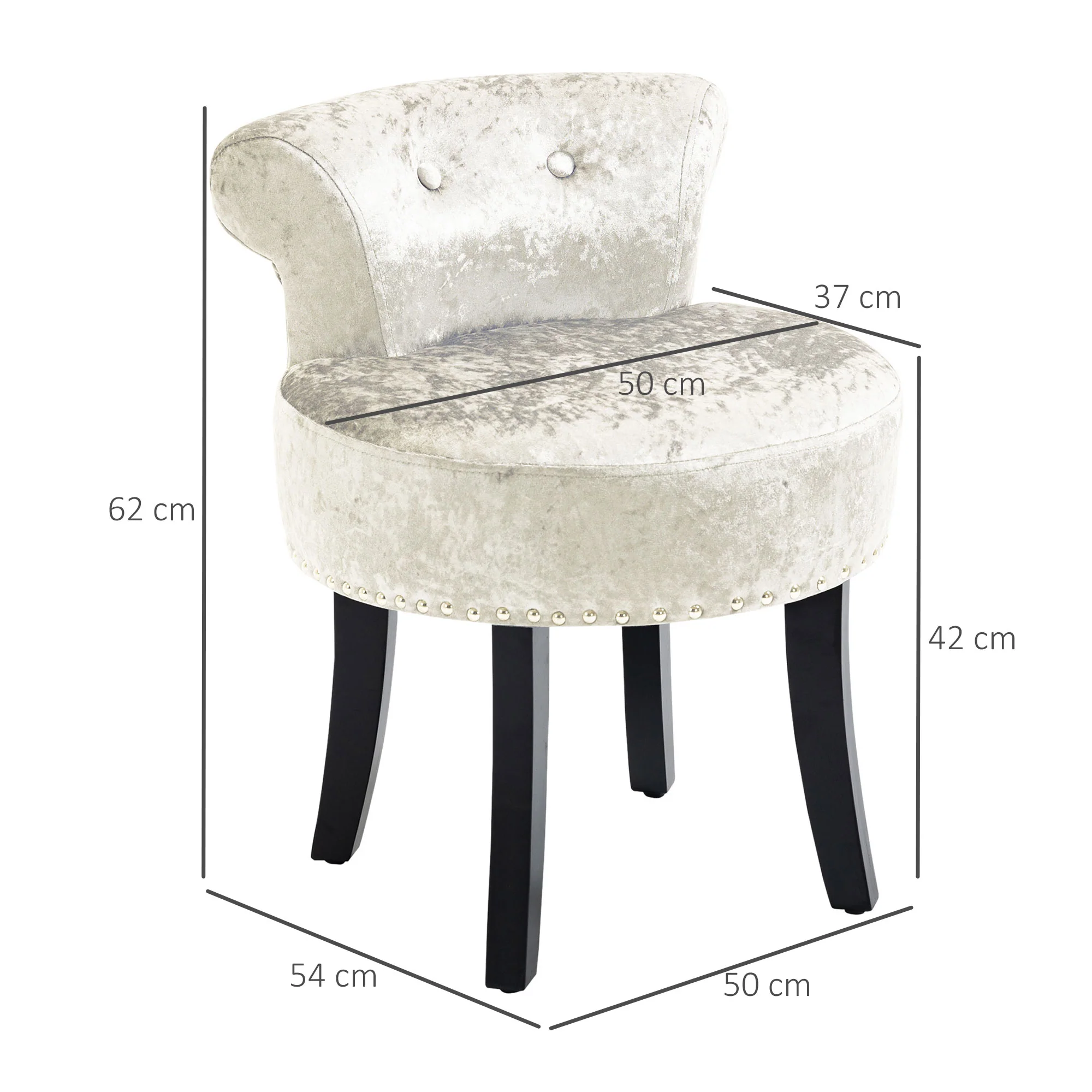 HOMCOM Dressing Table Stool Vanity Seat W/ Rubber Wood Legs Bedroom - Beige - Image 5