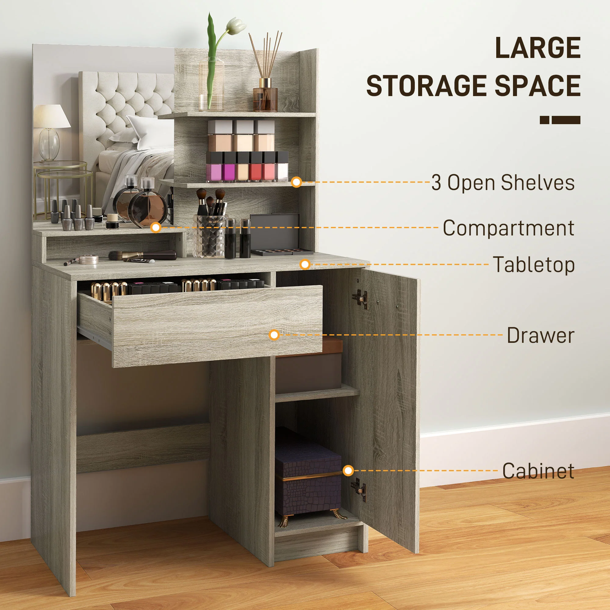 HOMCOM Dressing Table with Mirror and Stool, Makeup Desk for Bedroom - Image 3