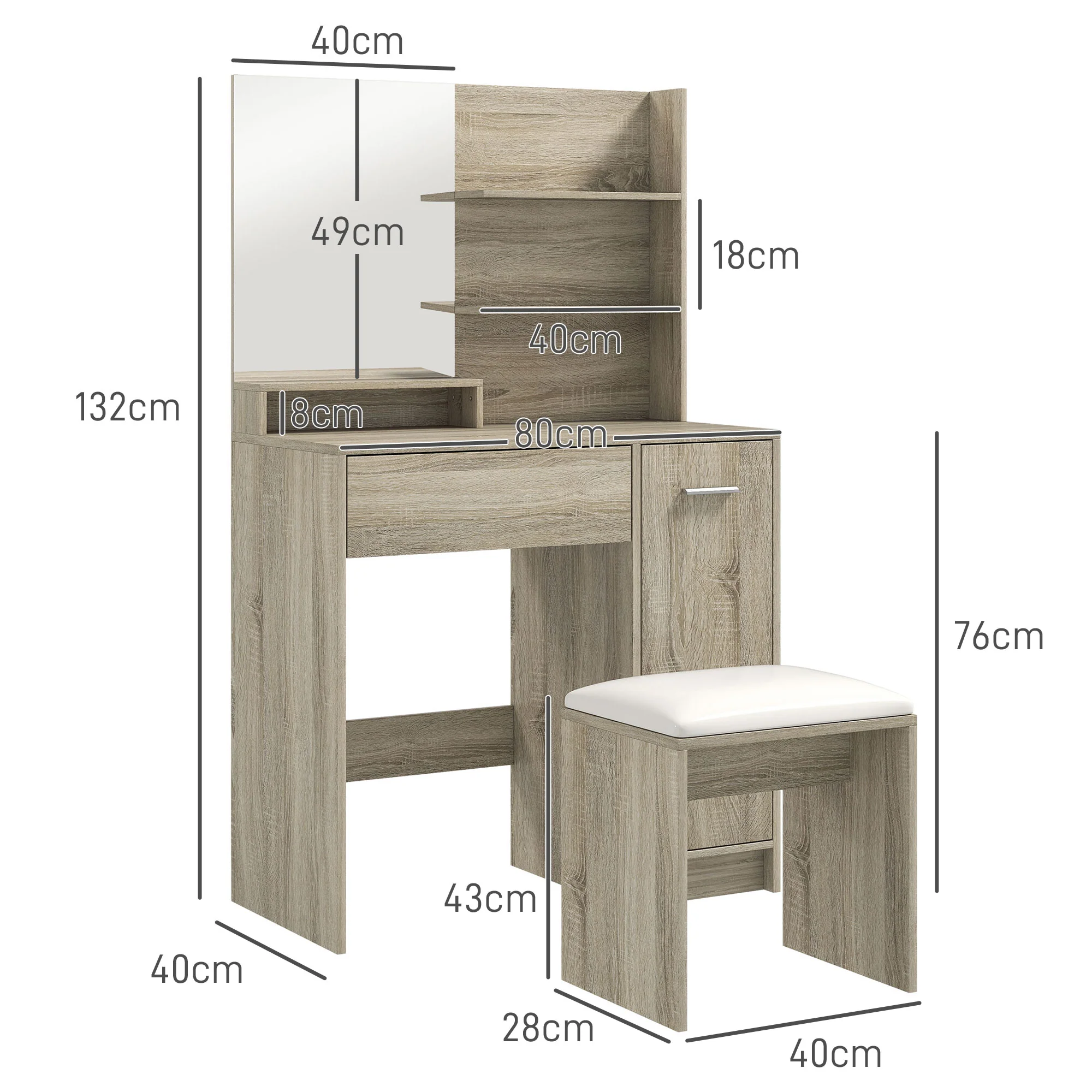 HOMCOM Dressing Table with Mirror and Stool, Makeup Desk for Bedroom - Image 5