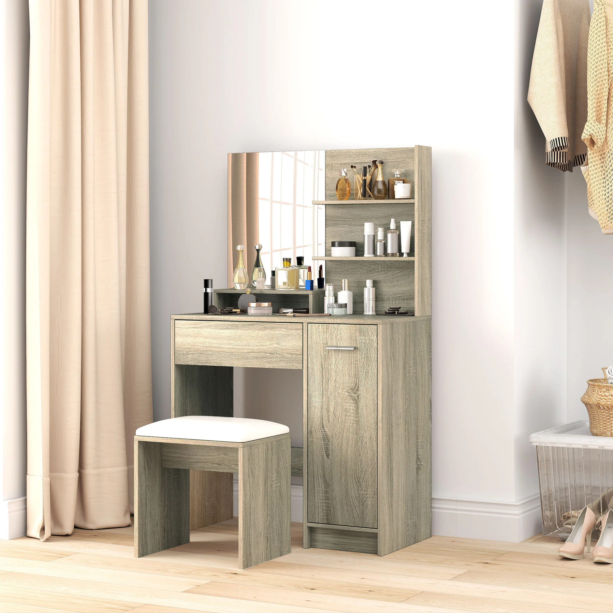 HOMCOM Dressing Table with Mirror and Stool, Makeup Desk for Bedroom - Image 9