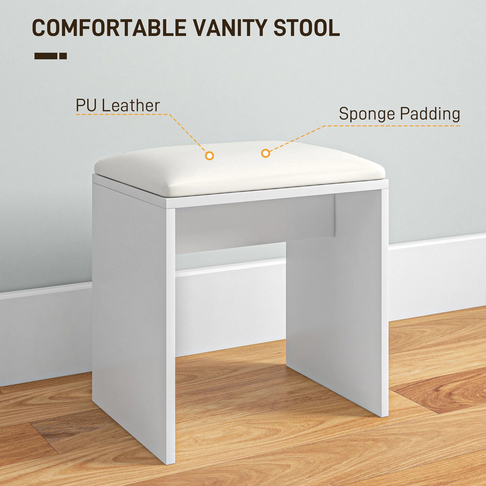 HOMCOM Dressing Table With Mirror And Stool, Makeup Desk For Bedroom, White - Image 7