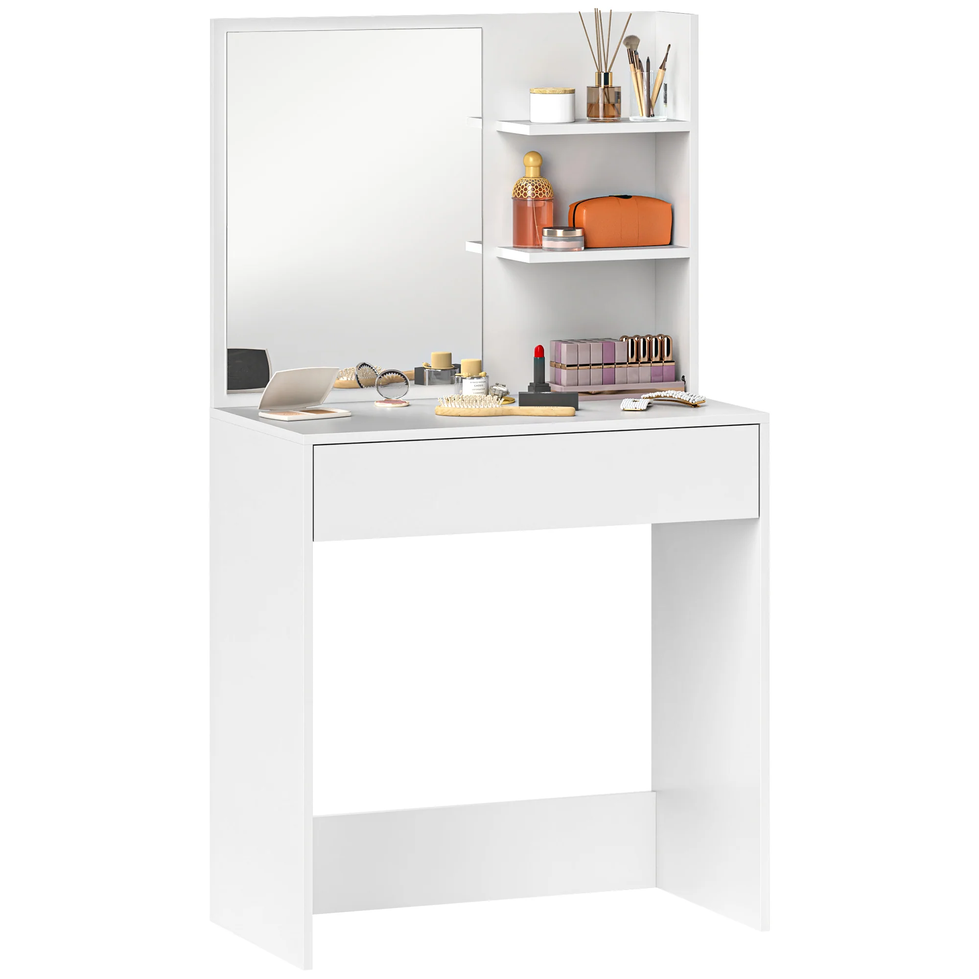 HOMCOM Dressing Table With Mirror And Storage, Modern Vanity Desk, White