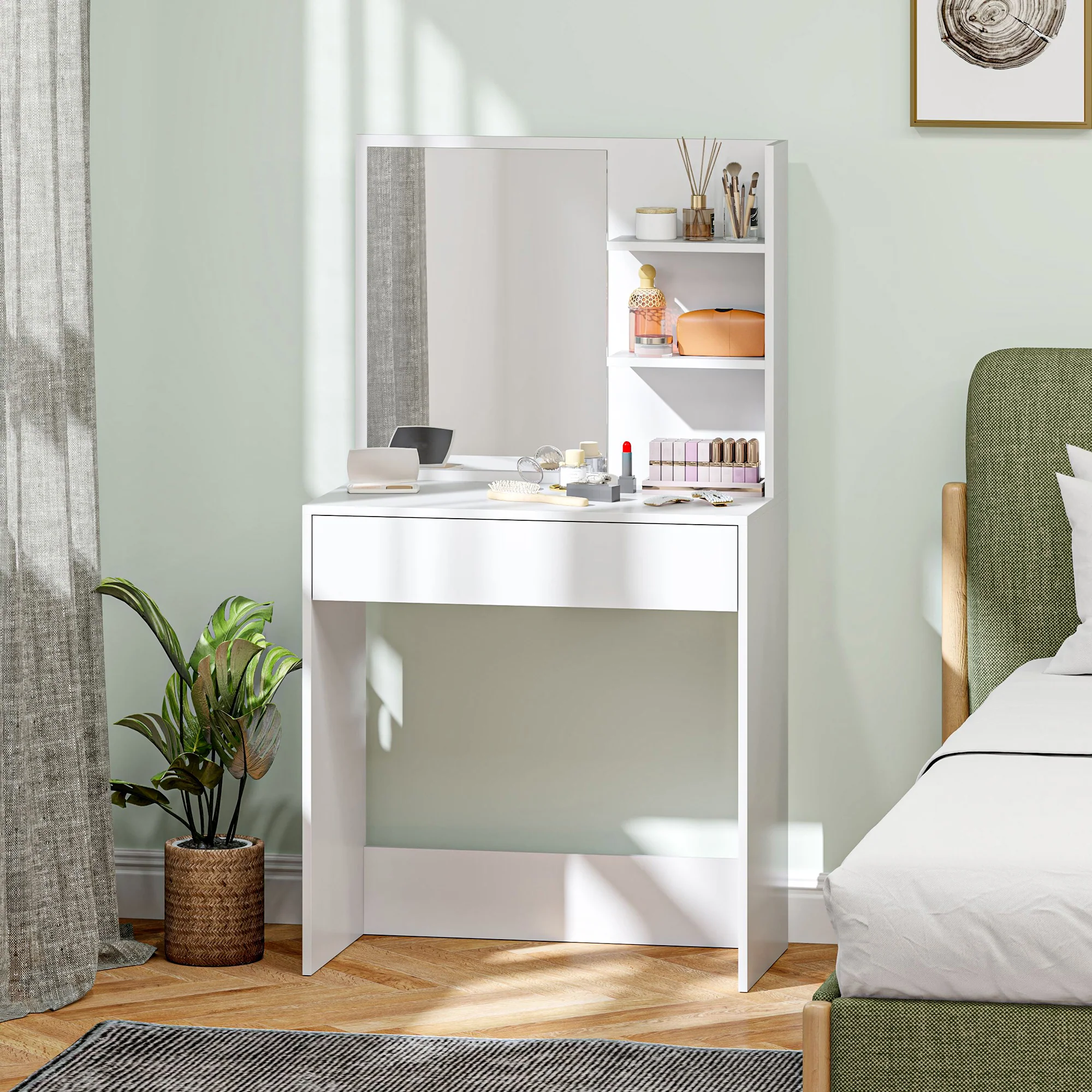 HOMCOM Dressing Table With Mirror And Storage, Modern Vanity Desk, White - Image 2