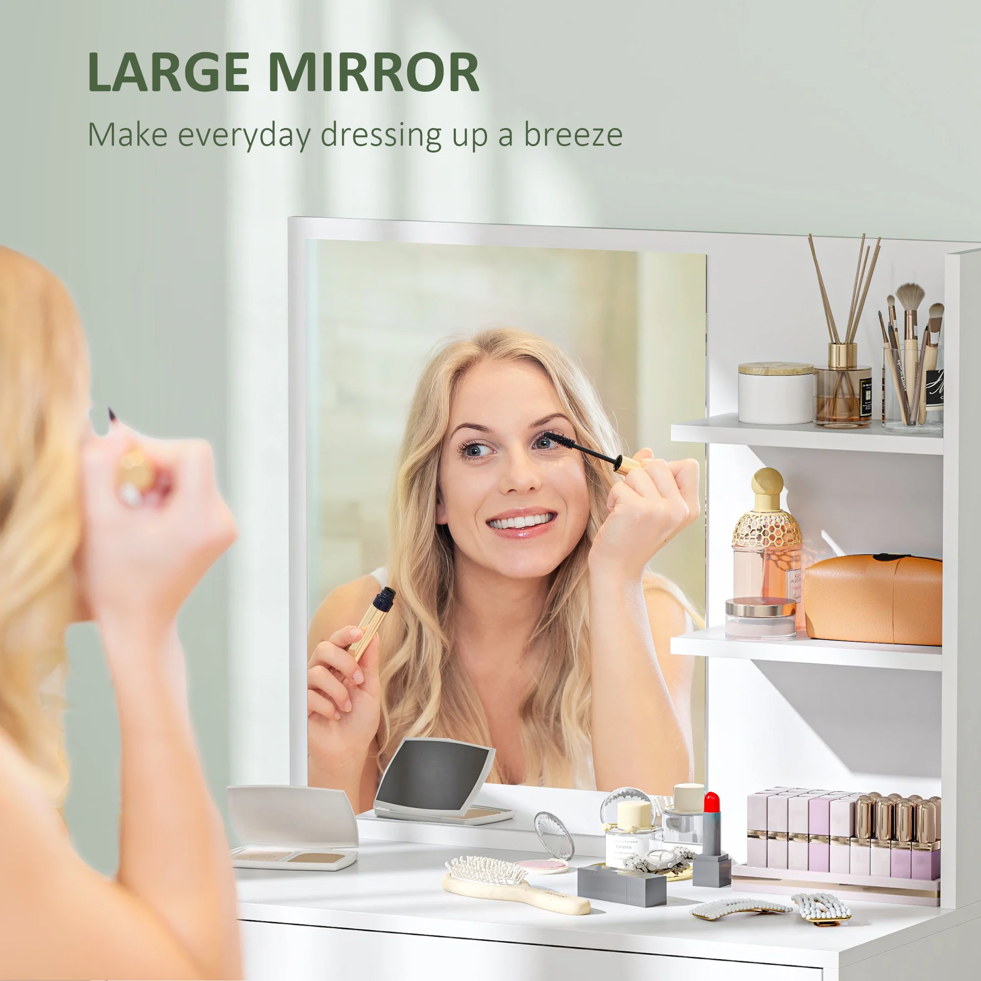 HOMCOM Dressing Table With Mirror And Storage, Modern Vanity Desk, White - Image 3
