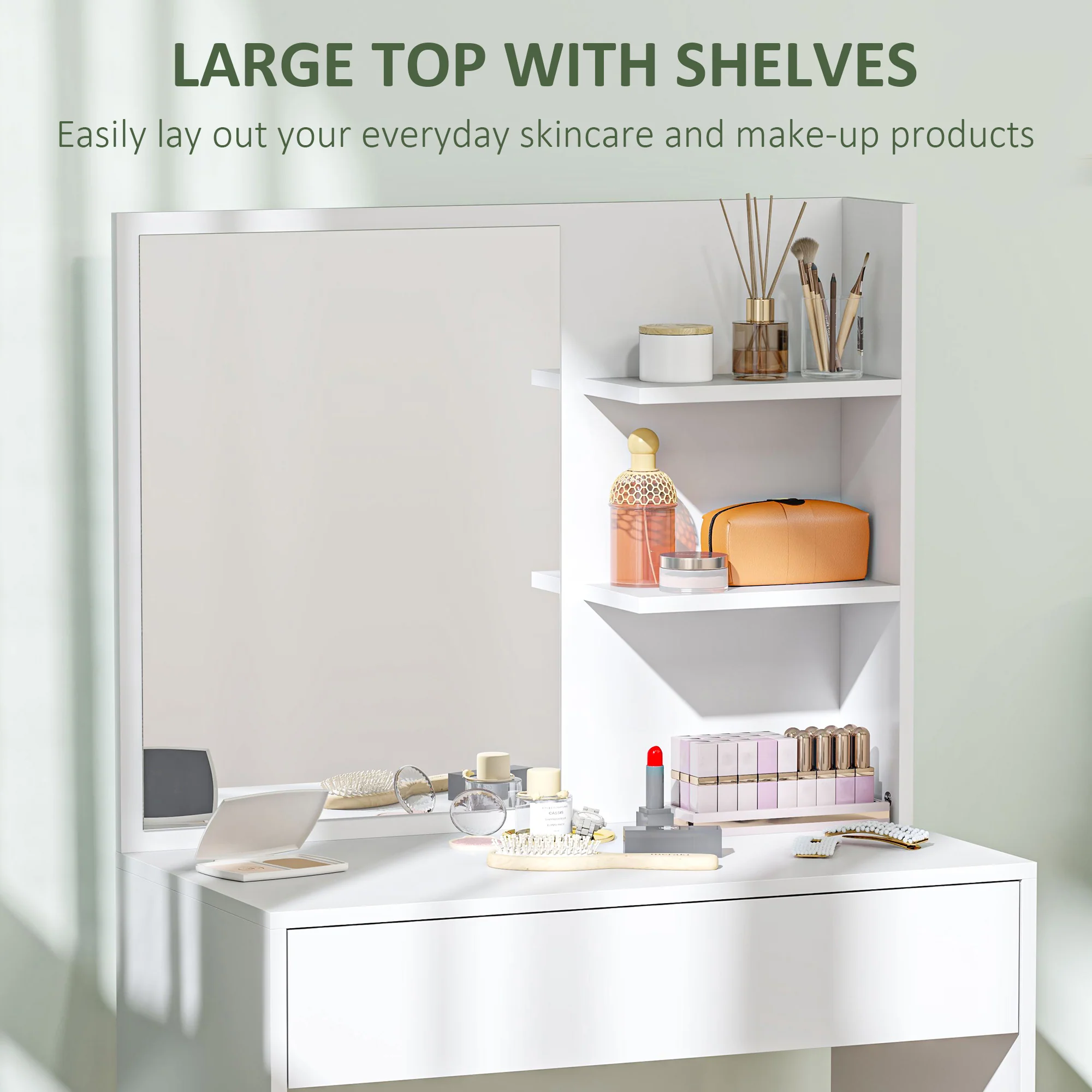 HOMCOM Dressing Table With Mirror And Storage, Modern Vanity Desk, White - Image 4