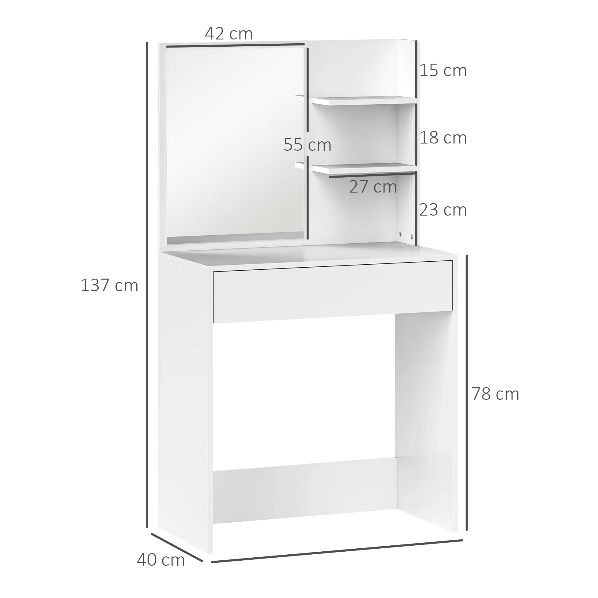 HOMCOM Dressing Table With Mirror And Storage, Modern Vanity Desk, White - Image 5