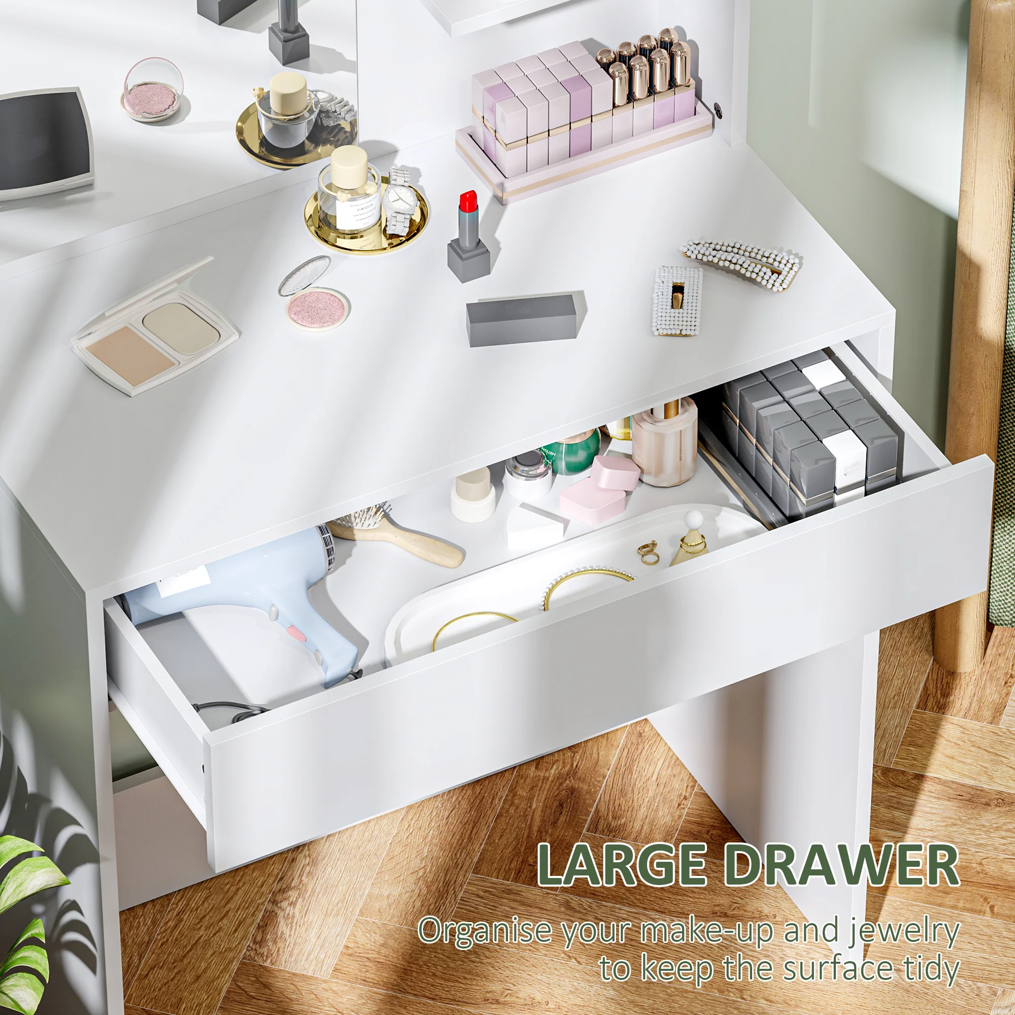 HOMCOM Dressing Table With Mirror And Storage, Modern Vanity Desk, White - Image 6