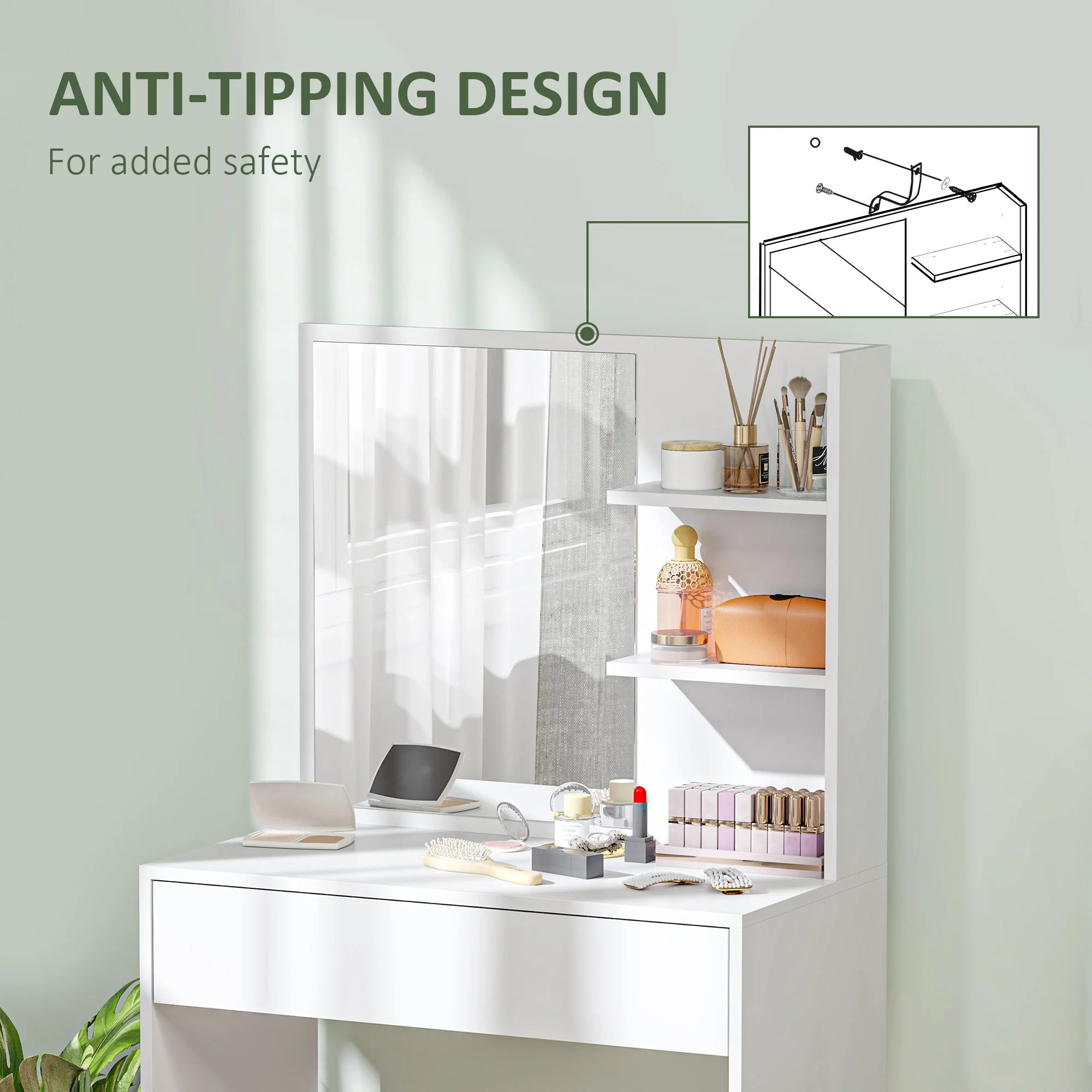 HOMCOM Dressing Table With Mirror And Storage, Modern Vanity Desk, White - Image 7