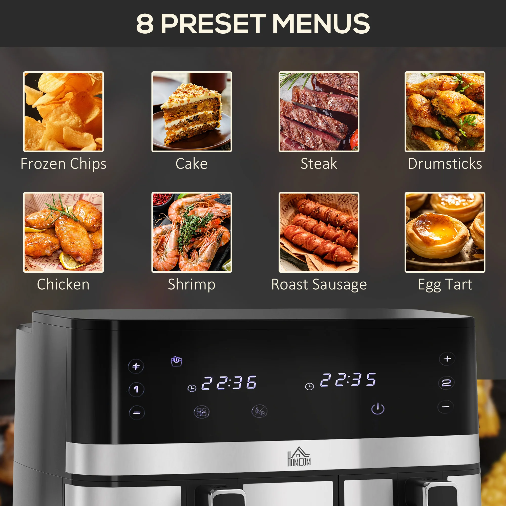 HOMCOM Dual Zone Air Fryer 8.5L Double Air Fryer With SYNCFinish 2700W - Image 4