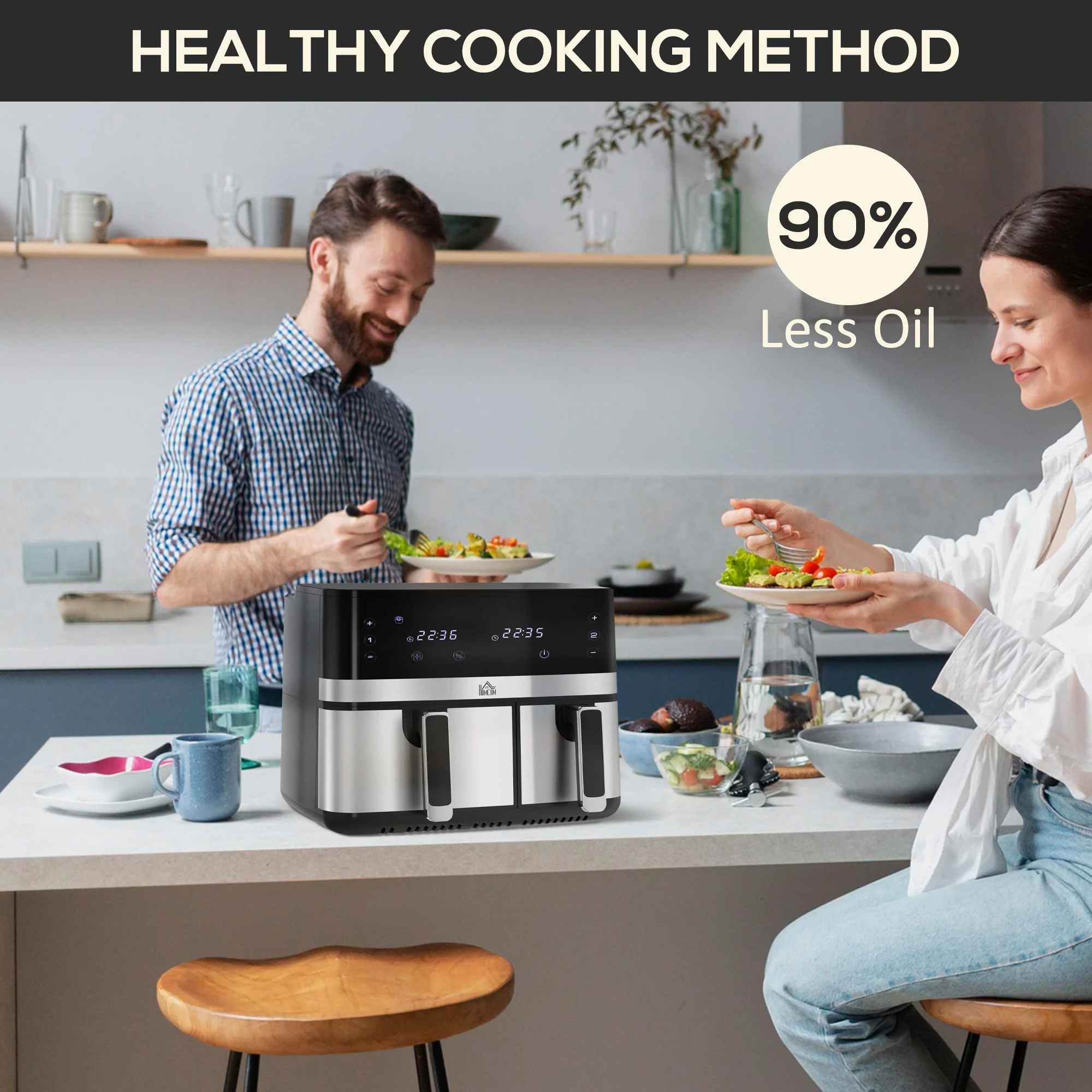 HOMCOM Dual Zone Air Fryer 8.5L Double Air Fryer With SYNCFinish 2700W - Image 6