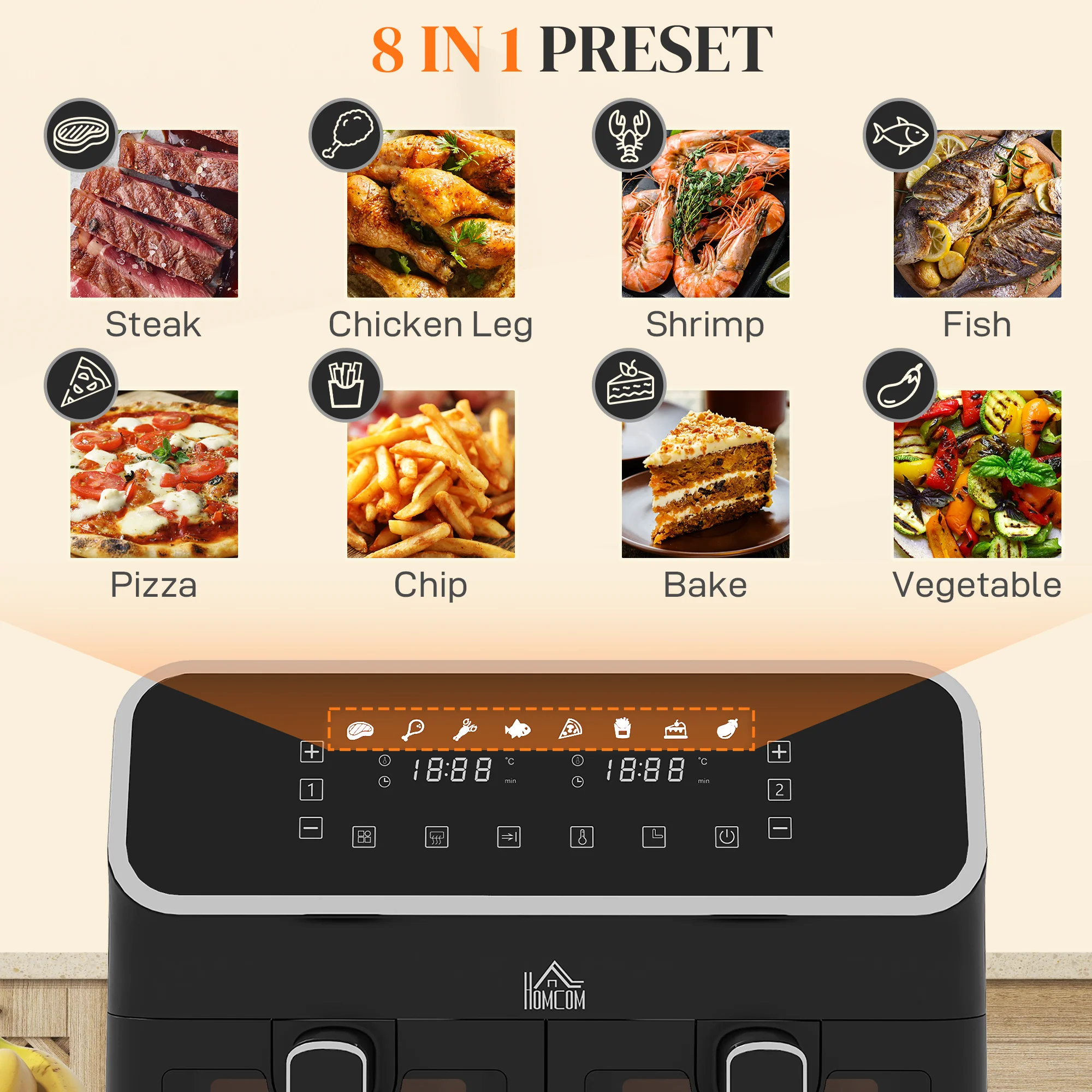 HOMCOM Dual Zone Air Fryer 8L Double Air Fryer With SYNCFinish 2700W Silver - Image 4