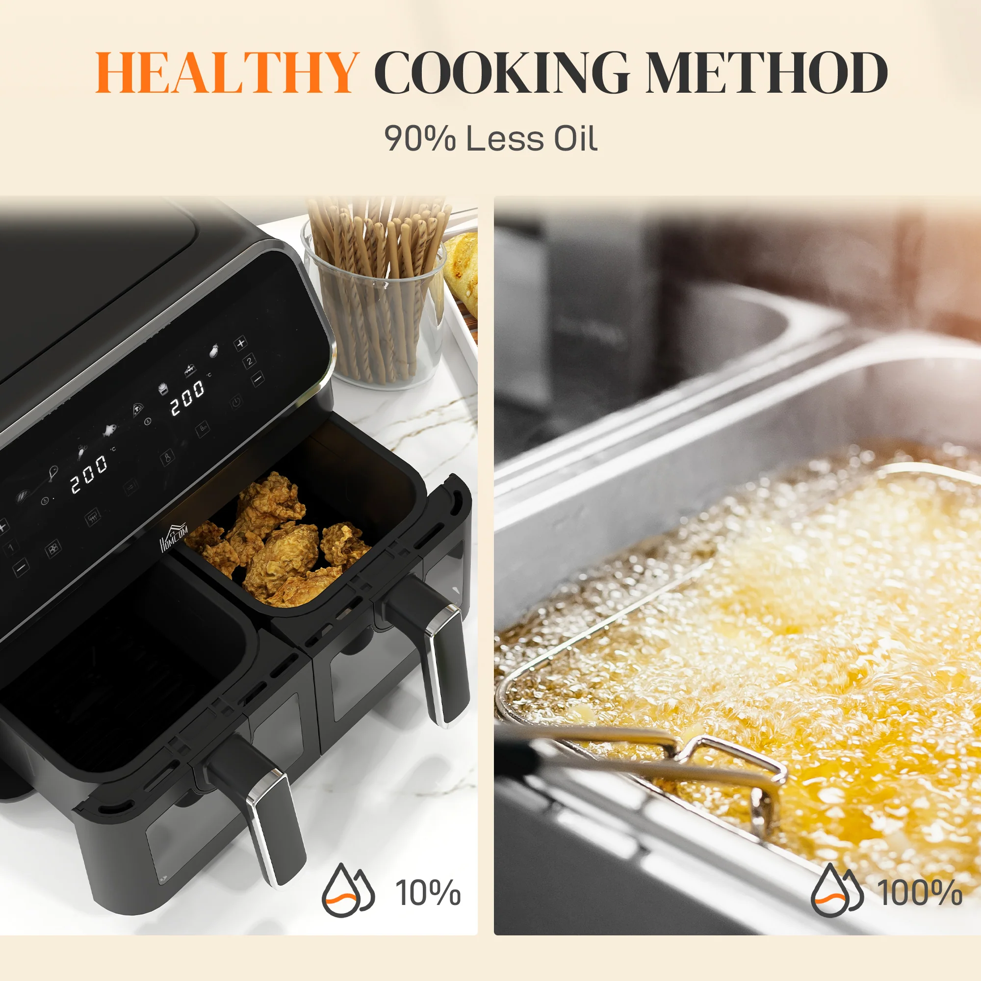 HOMCOM Dual Zone Air Fryer 8L Double Air Fryer With SYNCFinish 2700W Silver - Image 6