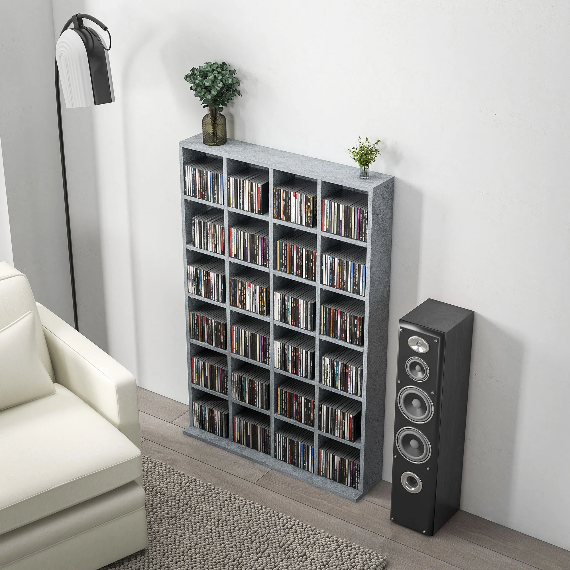 HOMCOM DVD CD Media Storage Rack, Video Display Unit, 89 X 130.5 Cm, Natural Wood Finish/Grey - Image 16