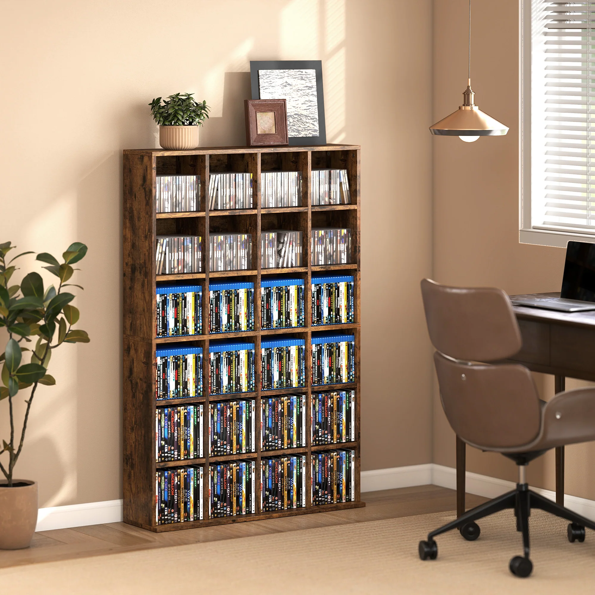 HOMCOM DVD CD Media Storage Rack, Video Display Unit, Rustic Brown - Image 2