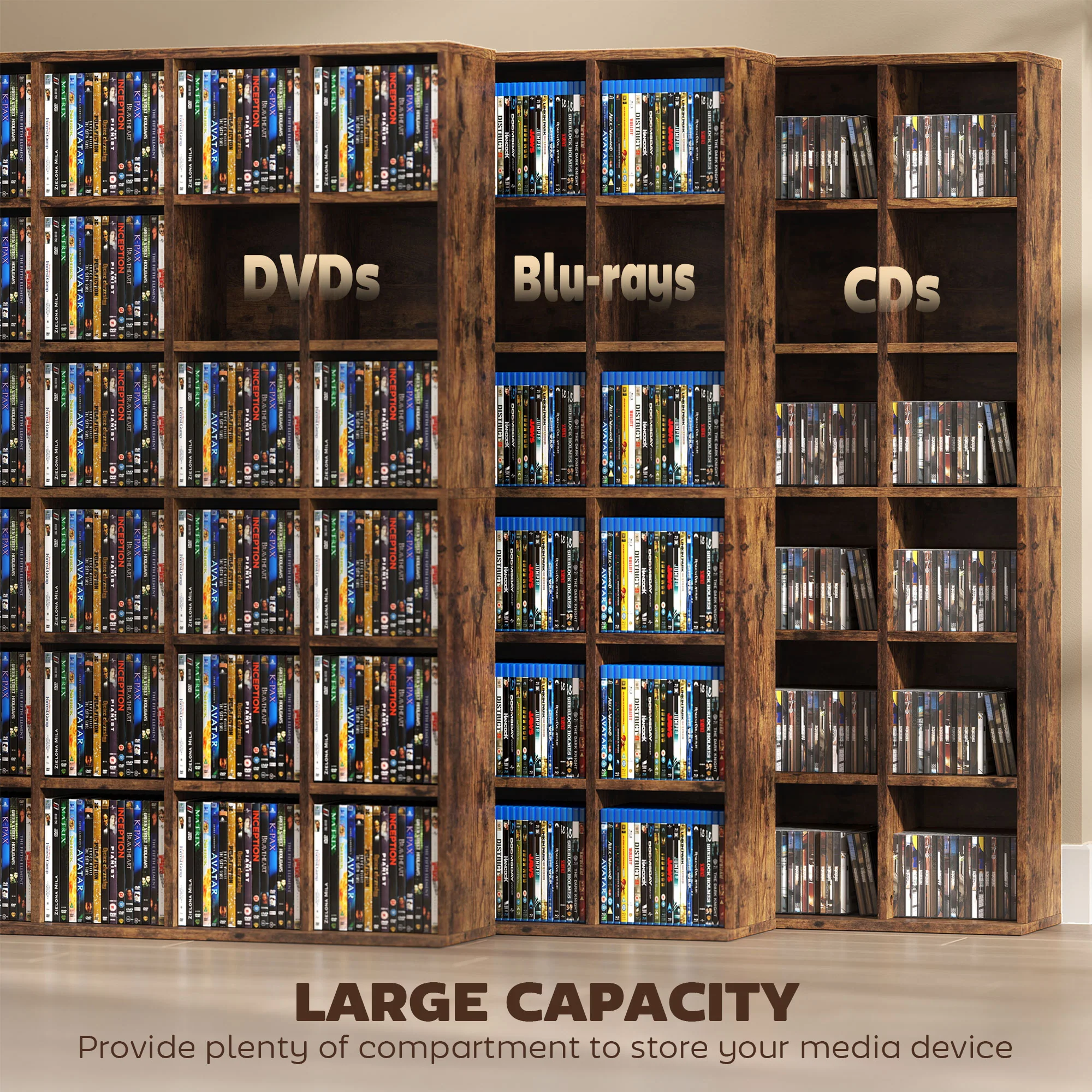 HOMCOM DVD CD Media Storage Rack, Video Display Unit, Rustic Brown - Image 3