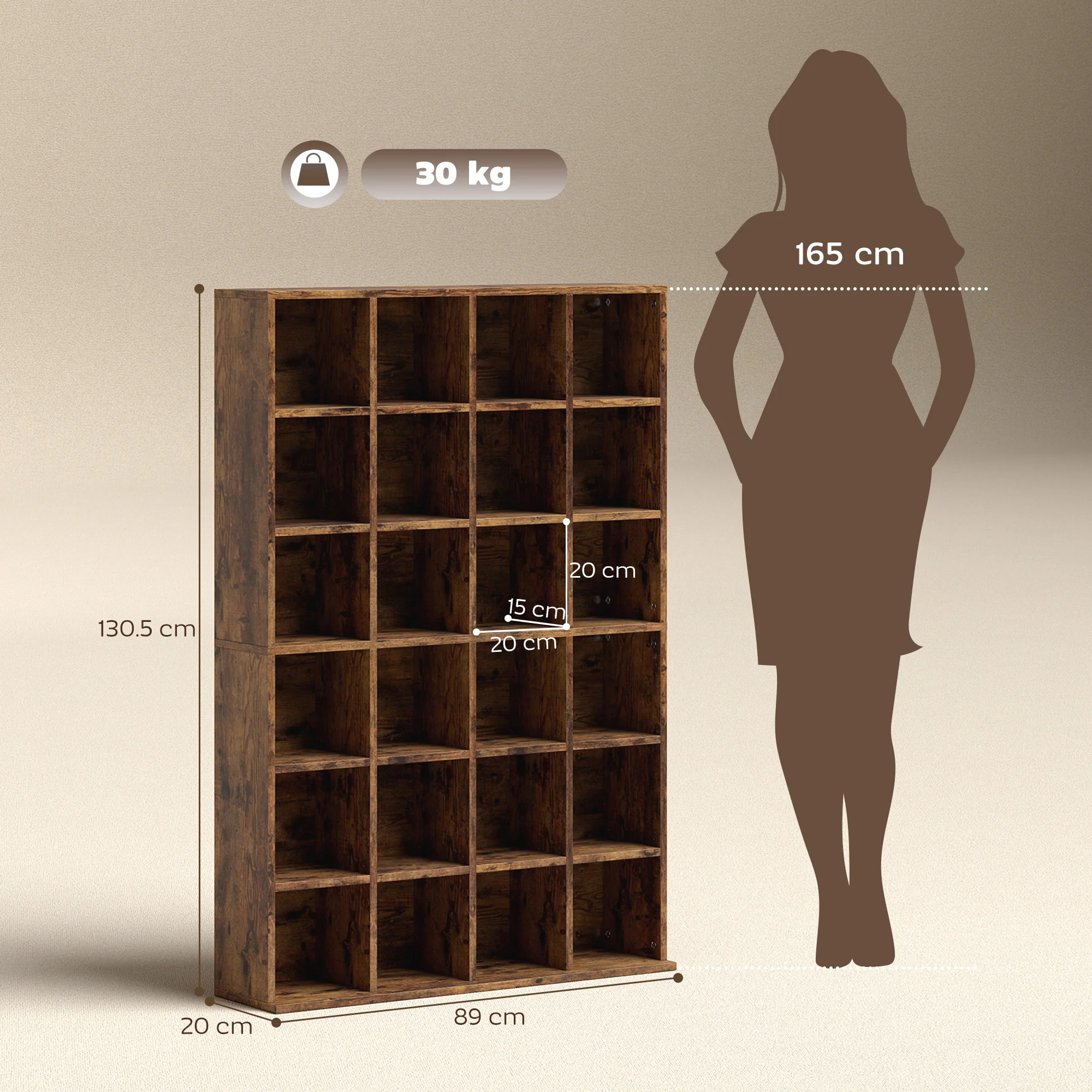 HOMCOM DVD CD Media Storage Rack, Video Display Unit, Rustic Brown - Image 5