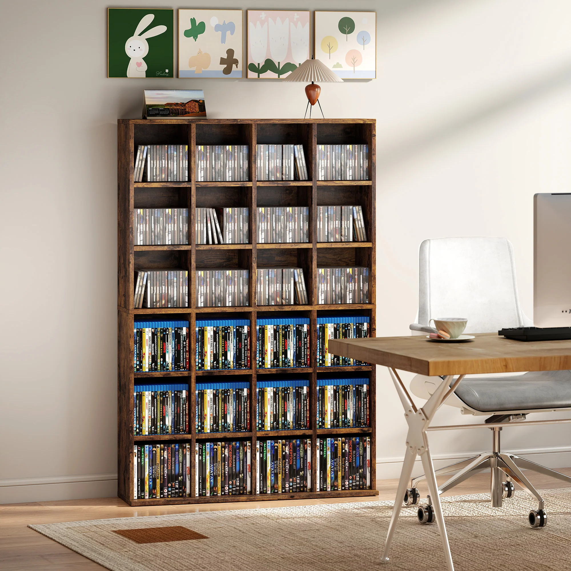 HOMCOM DVD CD Media Storage Rack, Video Display Unit, Rustic Brown - Image 8