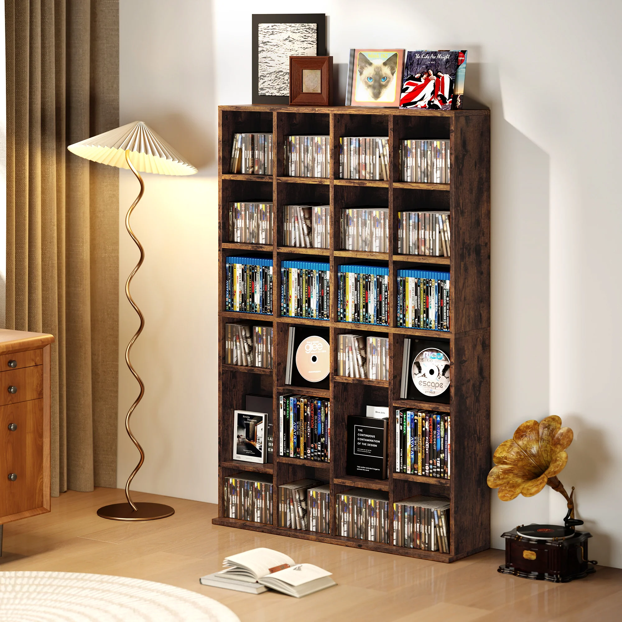 HOMCOM DVD CD Media Storage Rack, Video Display Unit, Rustic Brown - Image 9
