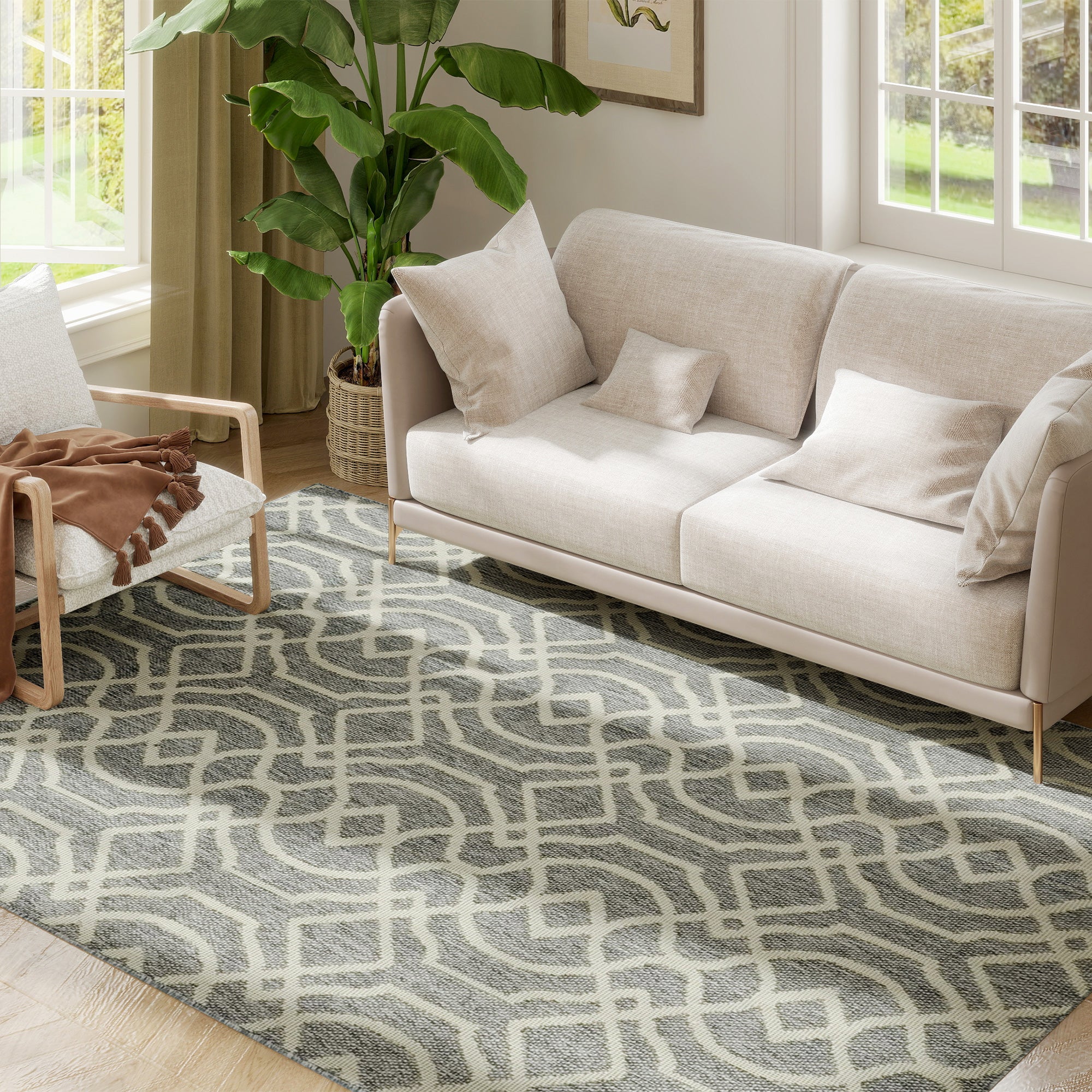 HOMCOM Easy-Cleaning Machine Washable Rug For Patio, Garden, Grey - Image 10