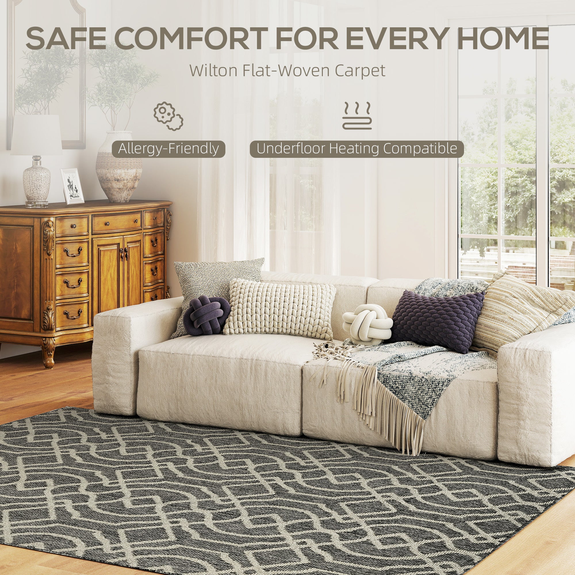 HOMCOM Easy-Cleaning Machine Washable Rug For Patio, Garden, Grey - Image 12