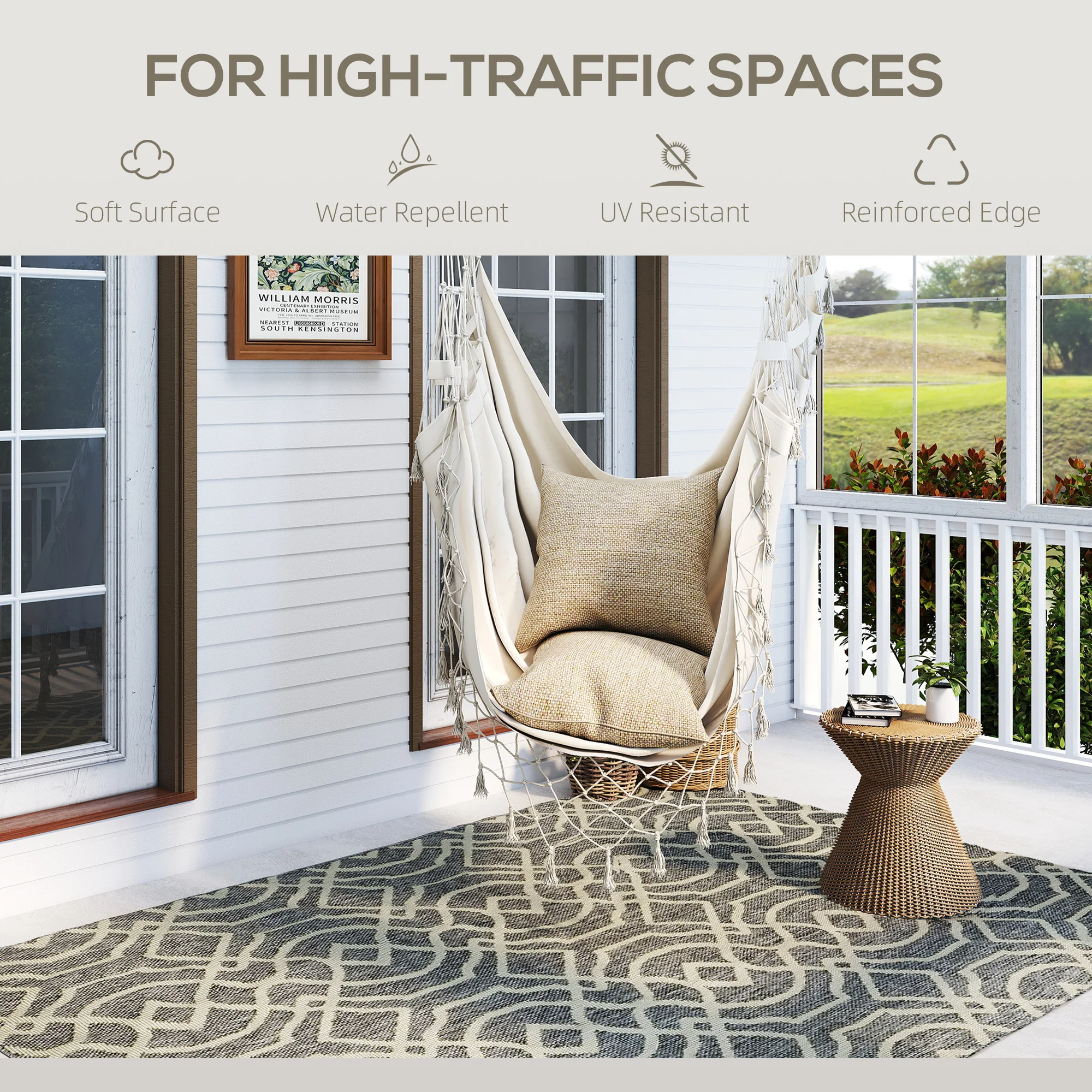 HOMCOM Easy-Cleaning Machine Washable Rug For Patio, Garden, Grey - Image 13